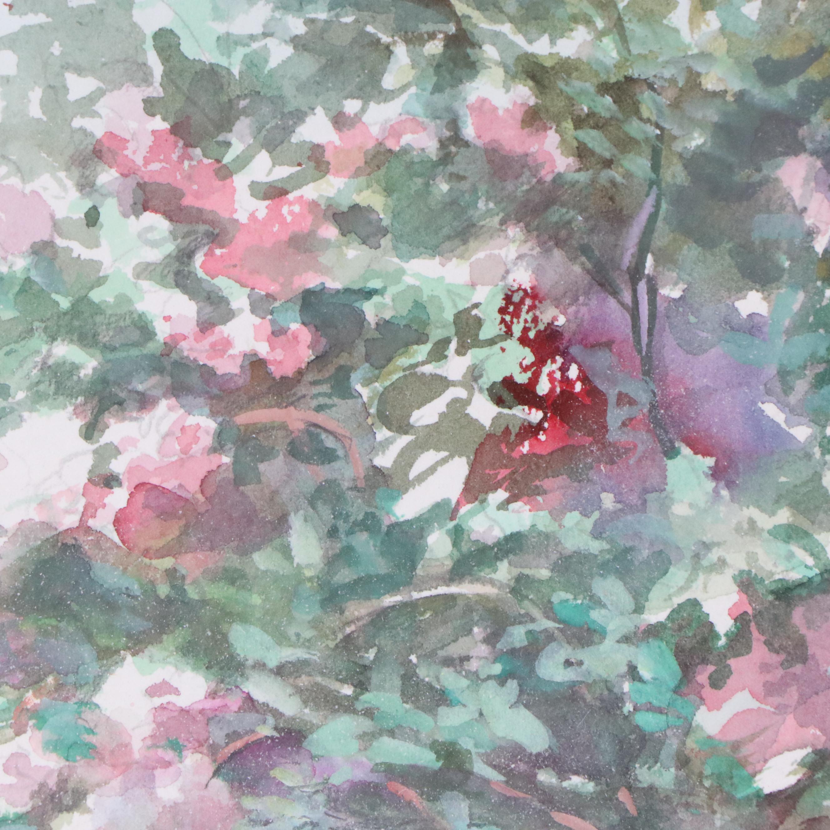 Watercolor Painting of Floral Landscape