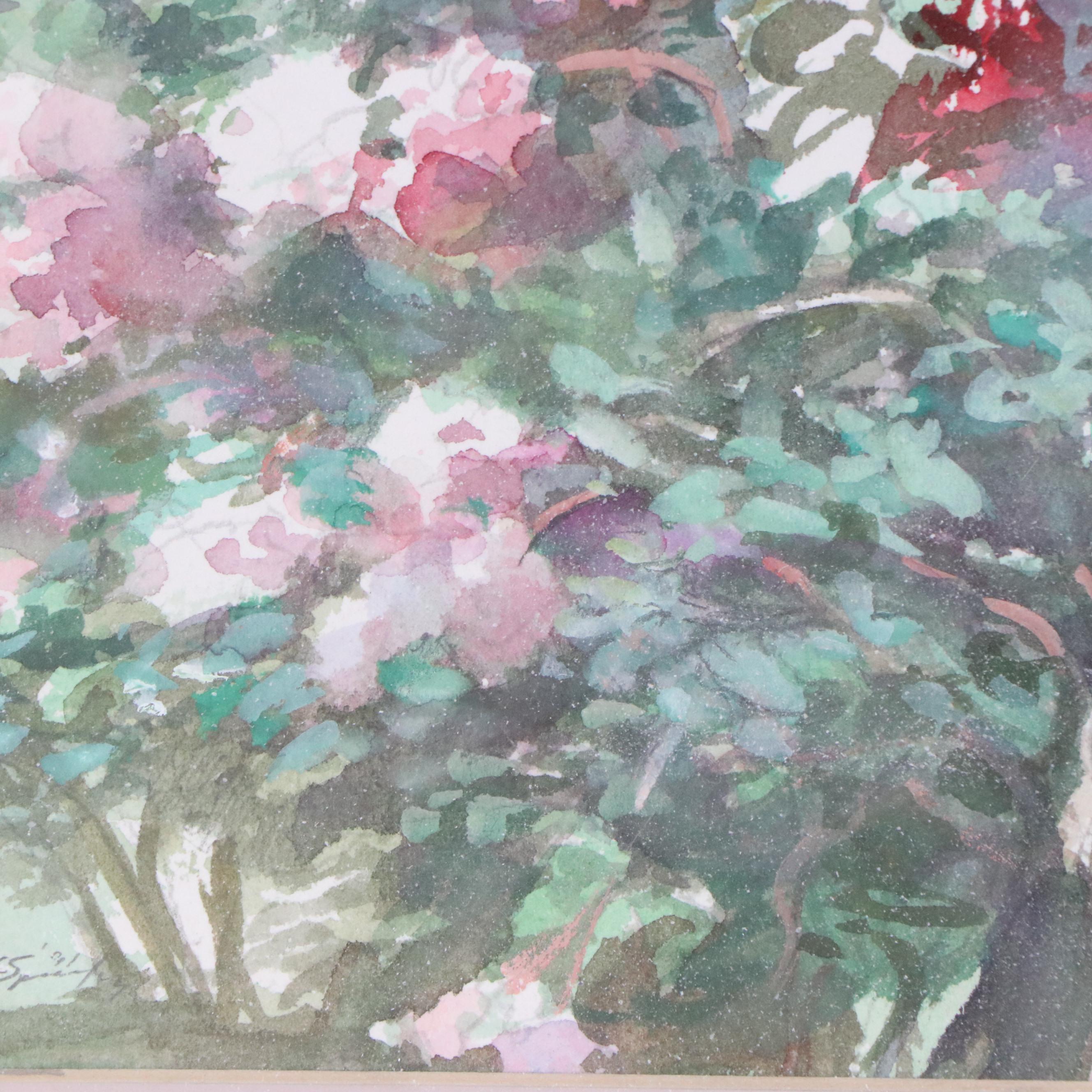 Watercolor Painting of Floral Landscape