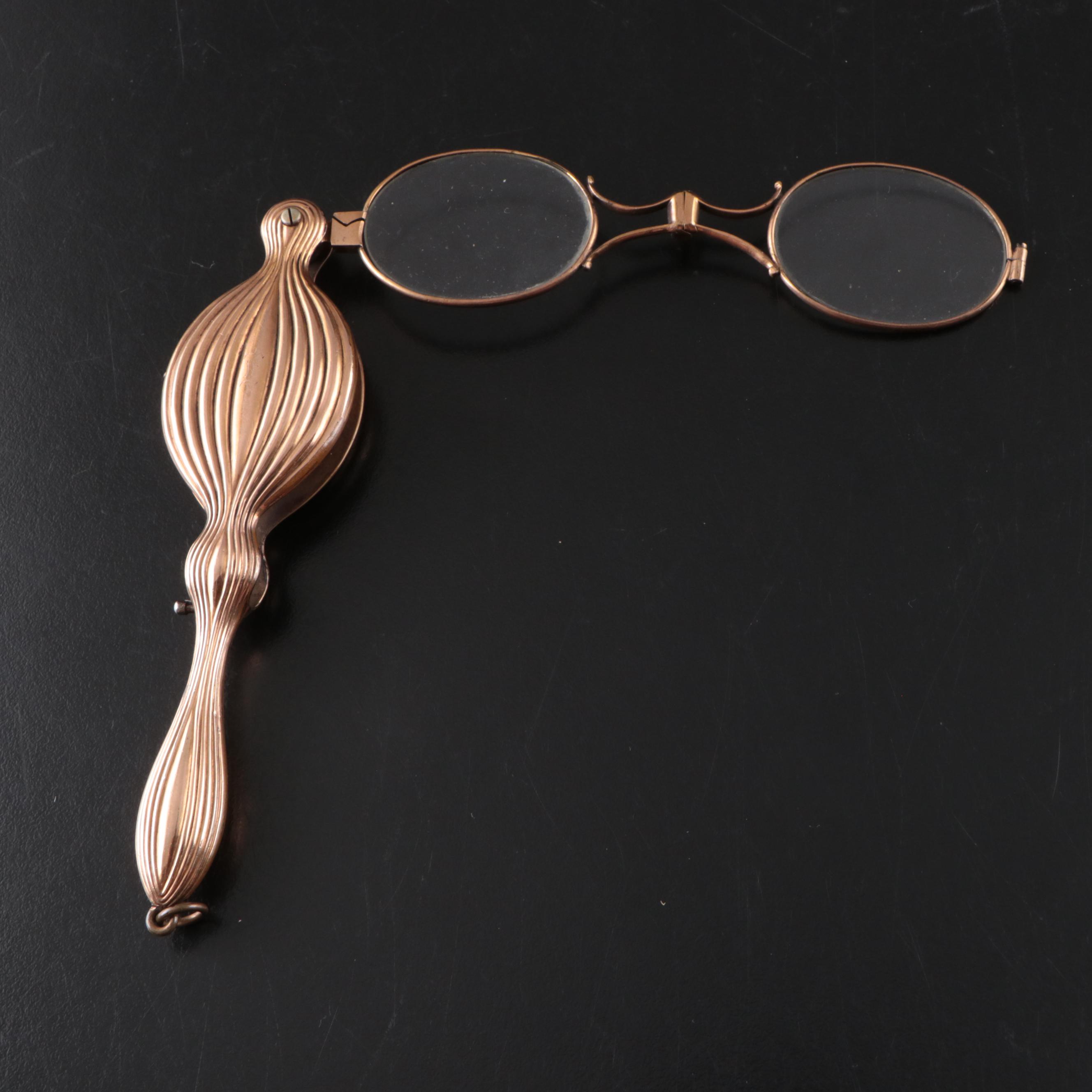 Gilt Metal Collapsible Opera Glasses with Compact and Other Eyeglasses