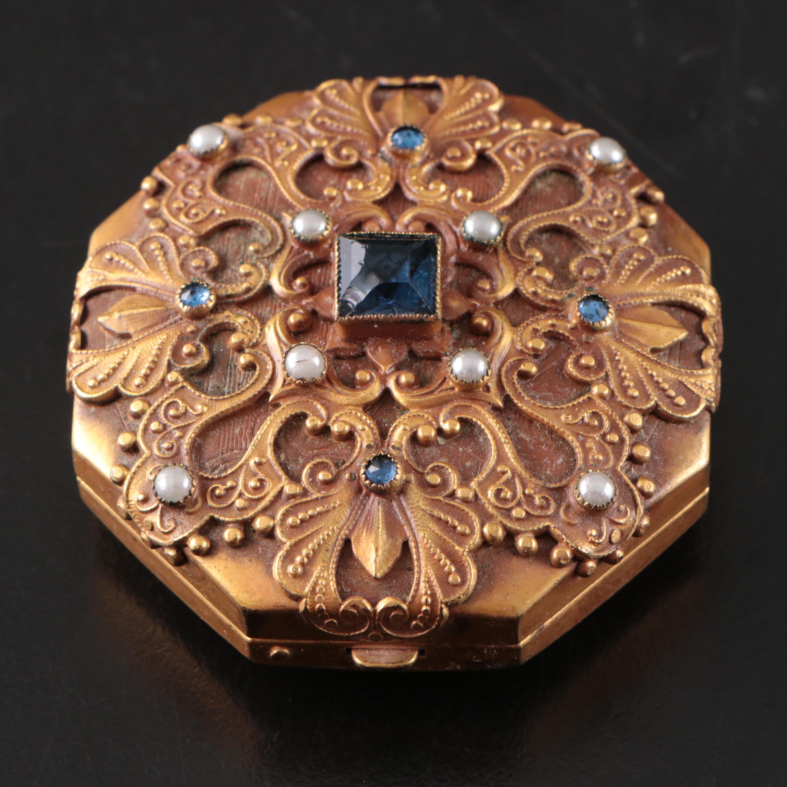 Gilt Metal Collapsible Opera Glasses with Compact and Other Eyeglasses