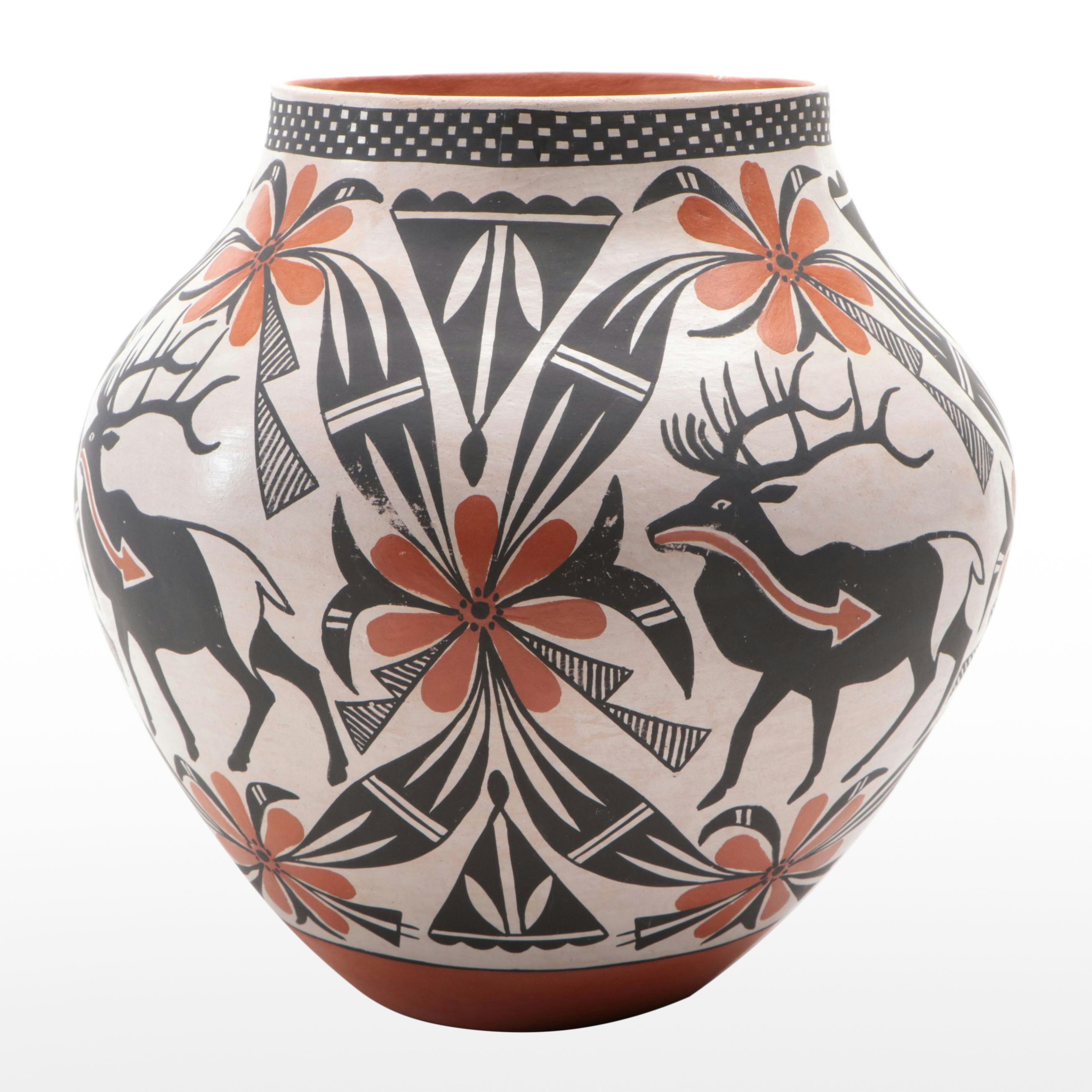 Mildred Antonio Acoma Pueblo Hand-Painted Pottery Olla