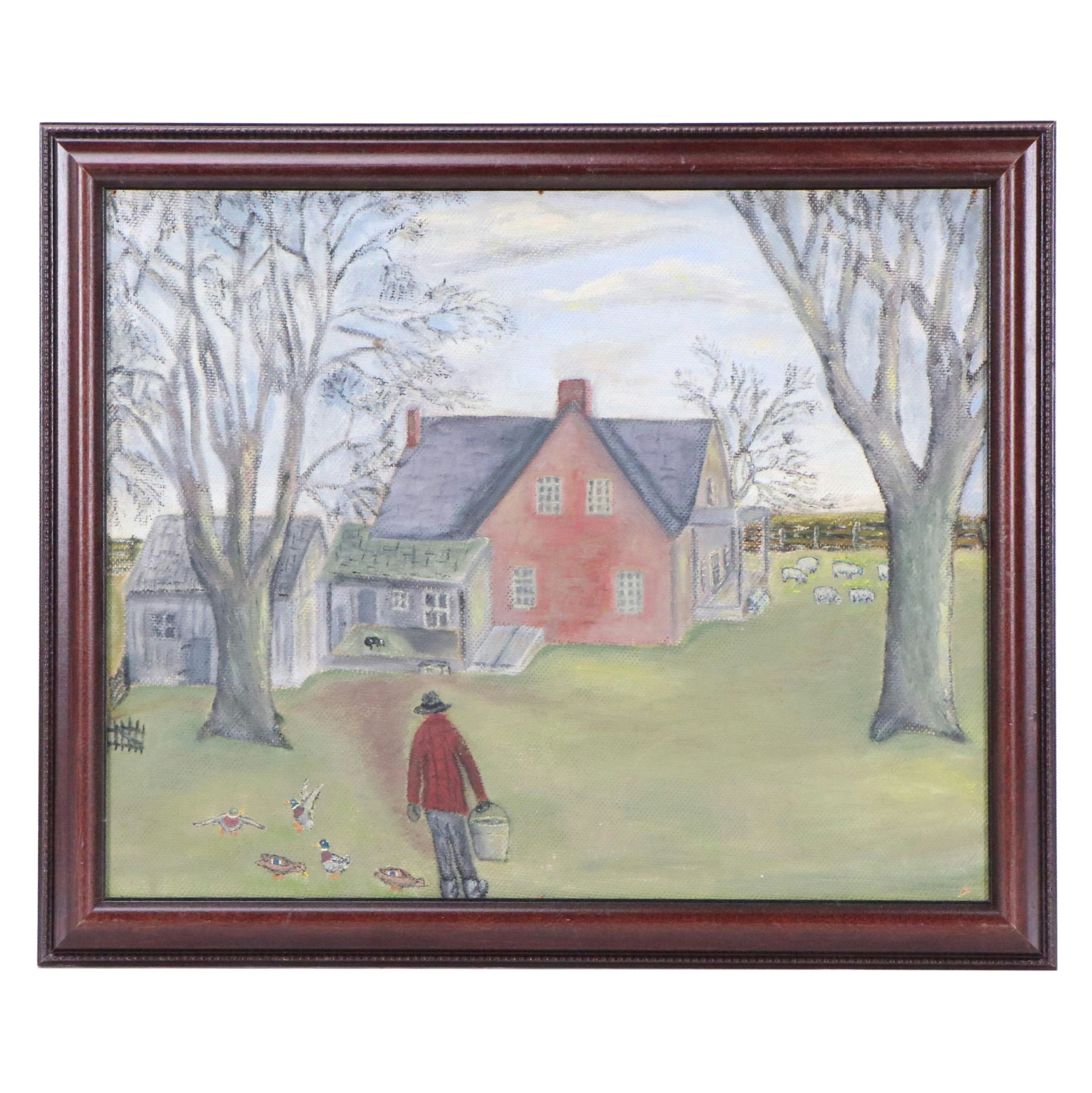 Rural Landscape Oil Painting of Farm Scene