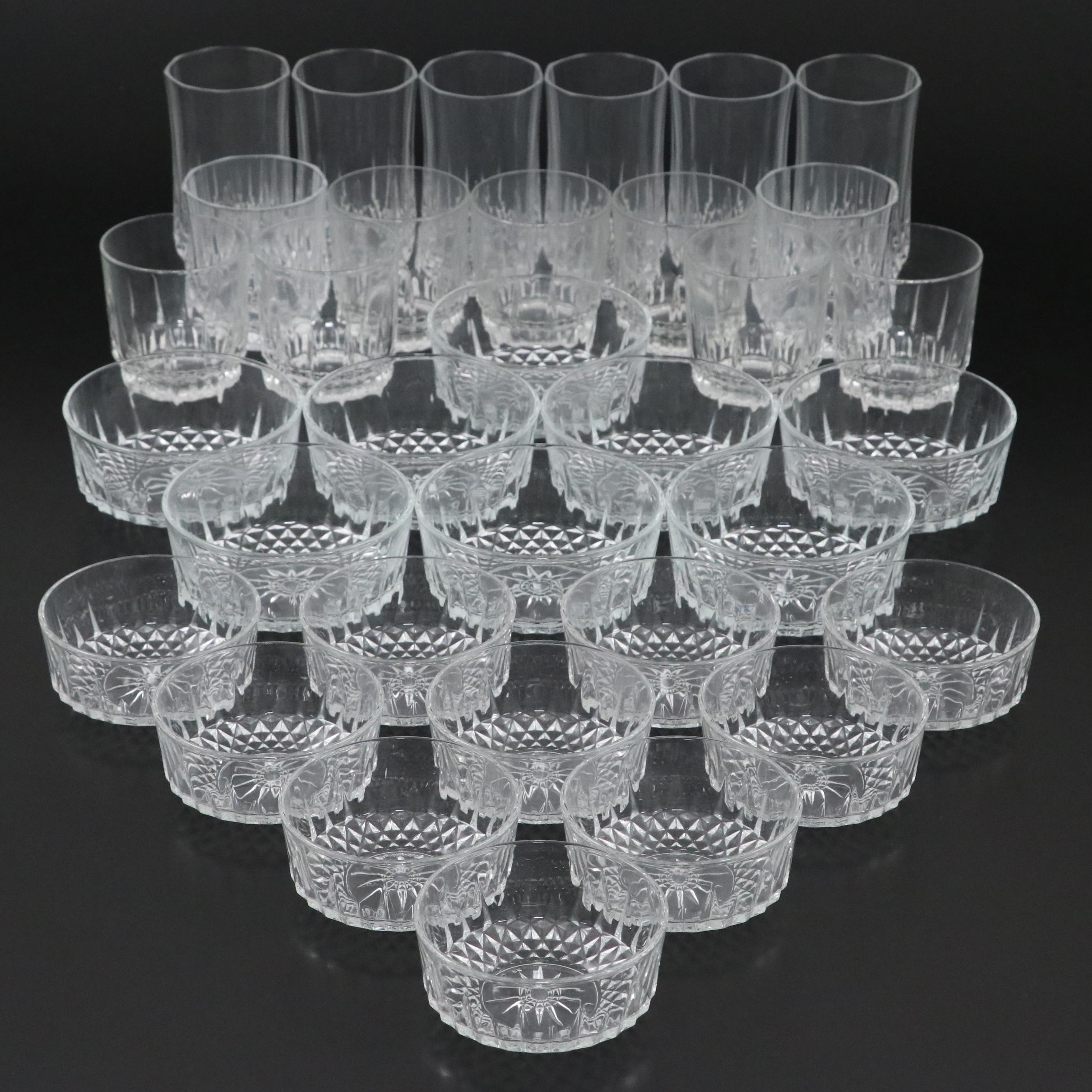 Cristal D'Arques-Durand "Longchamp" Glassware with Arcoroc Cups and Bowls
