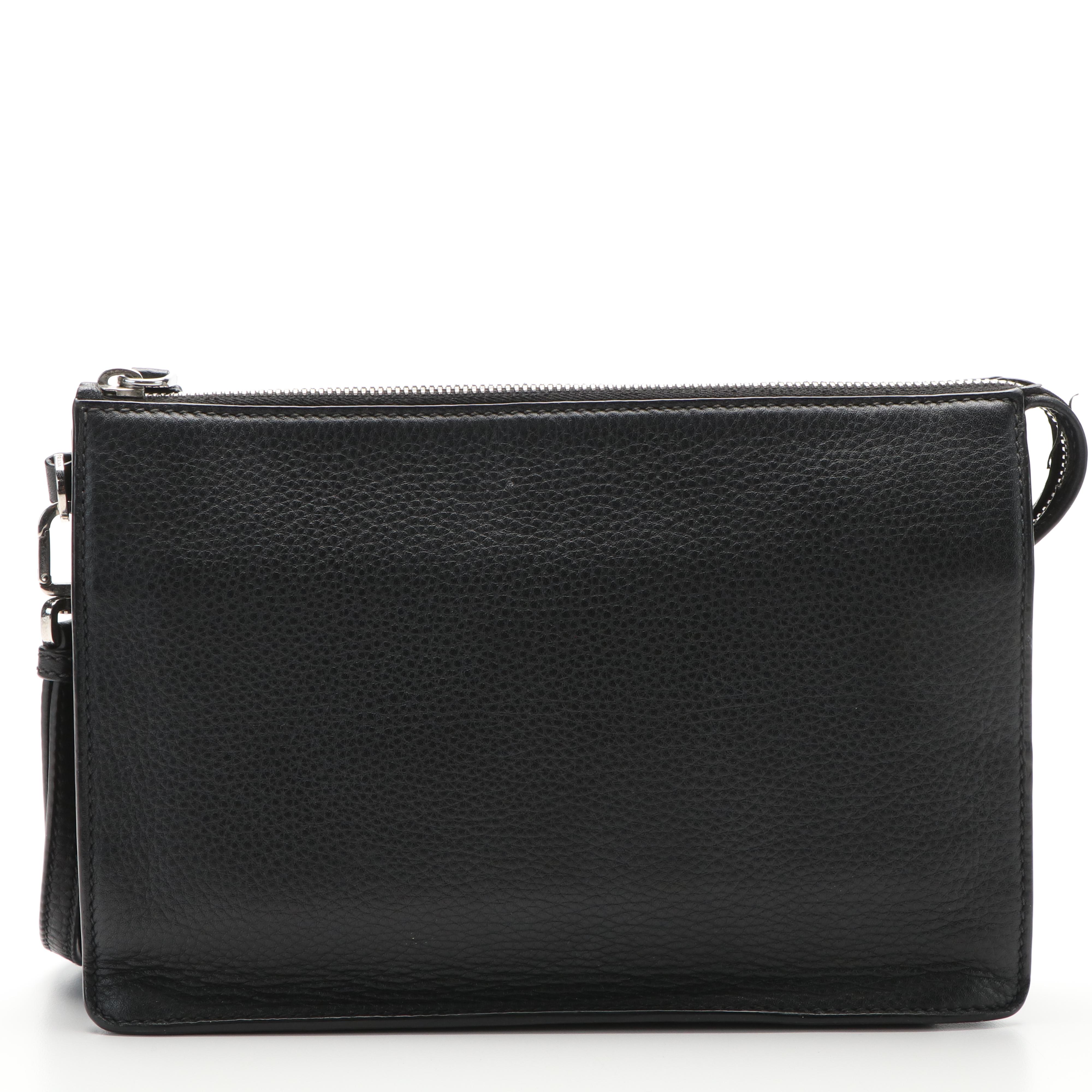 Prada Black Leather Vitello Daino Clutch Bag