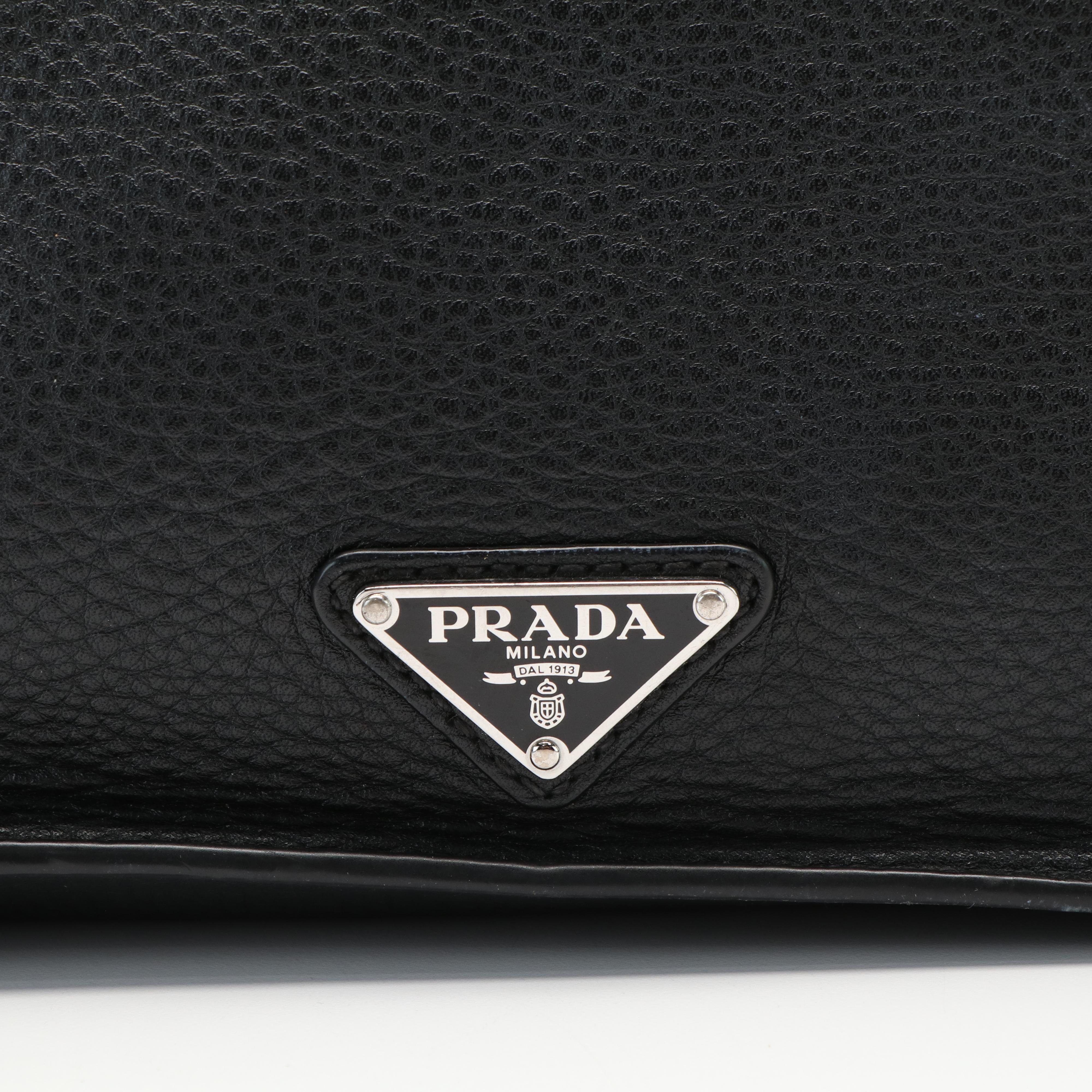 Prada Black Leather Vitello Daino Clutch Bag