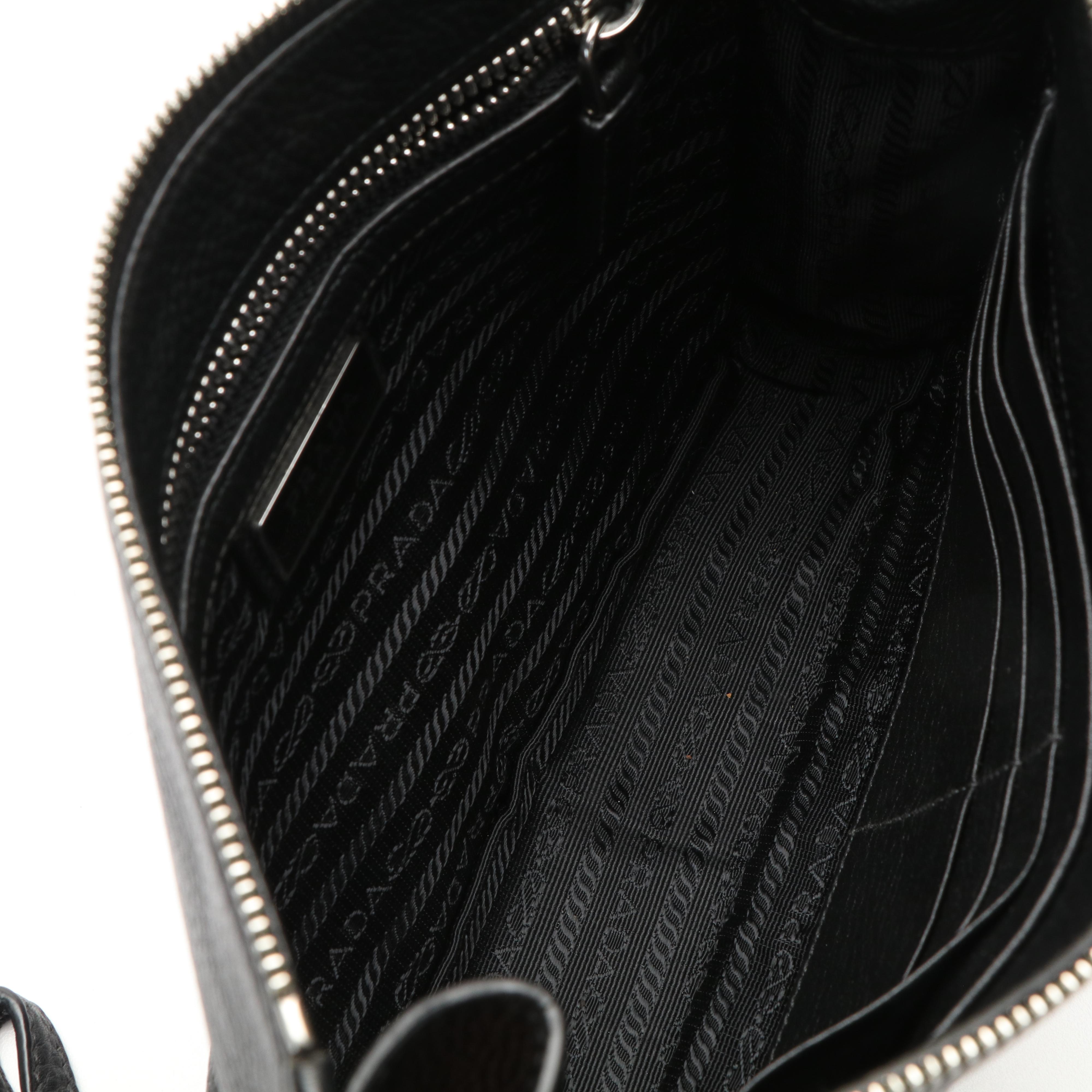 Prada Black Leather Vitello Daino Clutch Bag