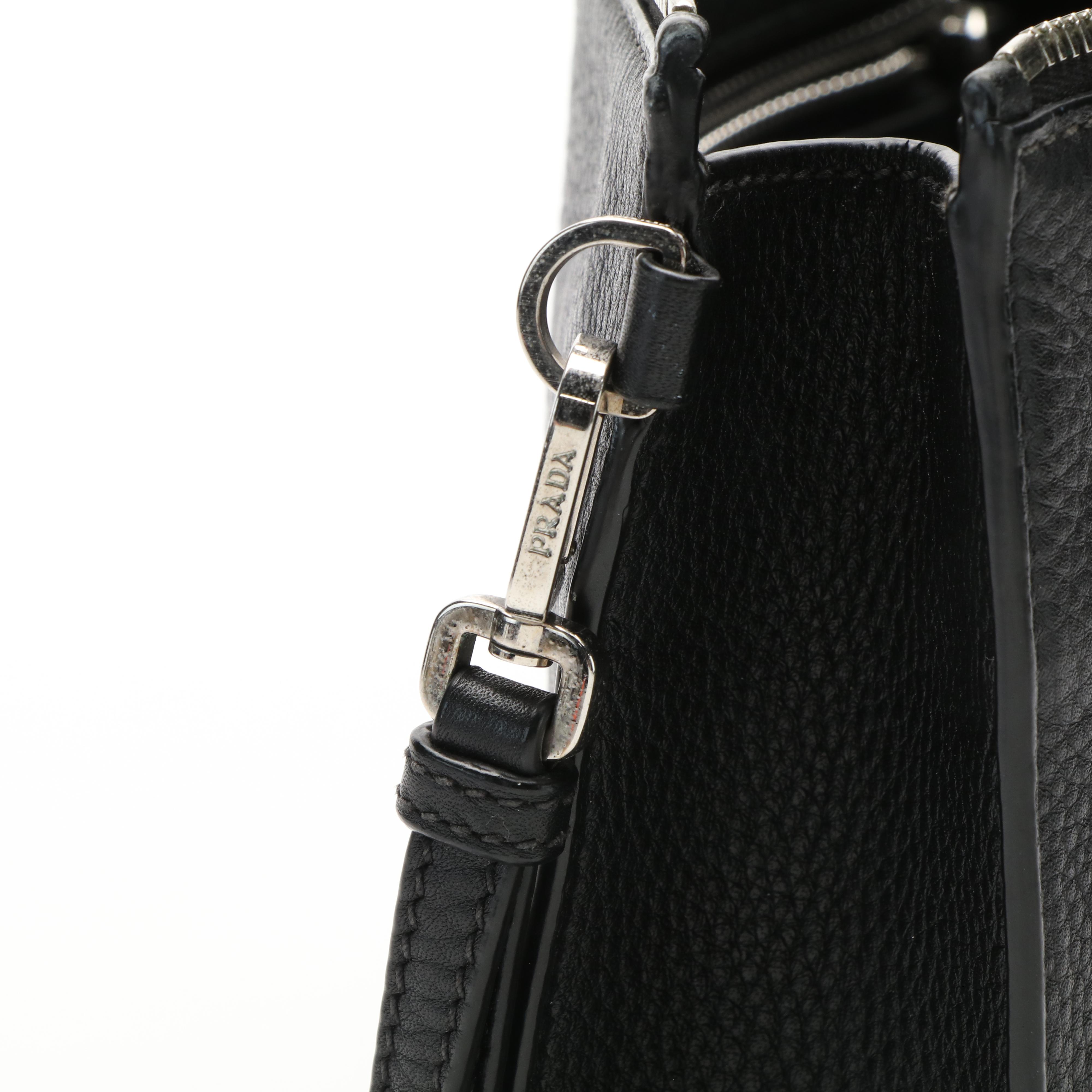 Prada Black Leather Vitello Daino Clutch Bag