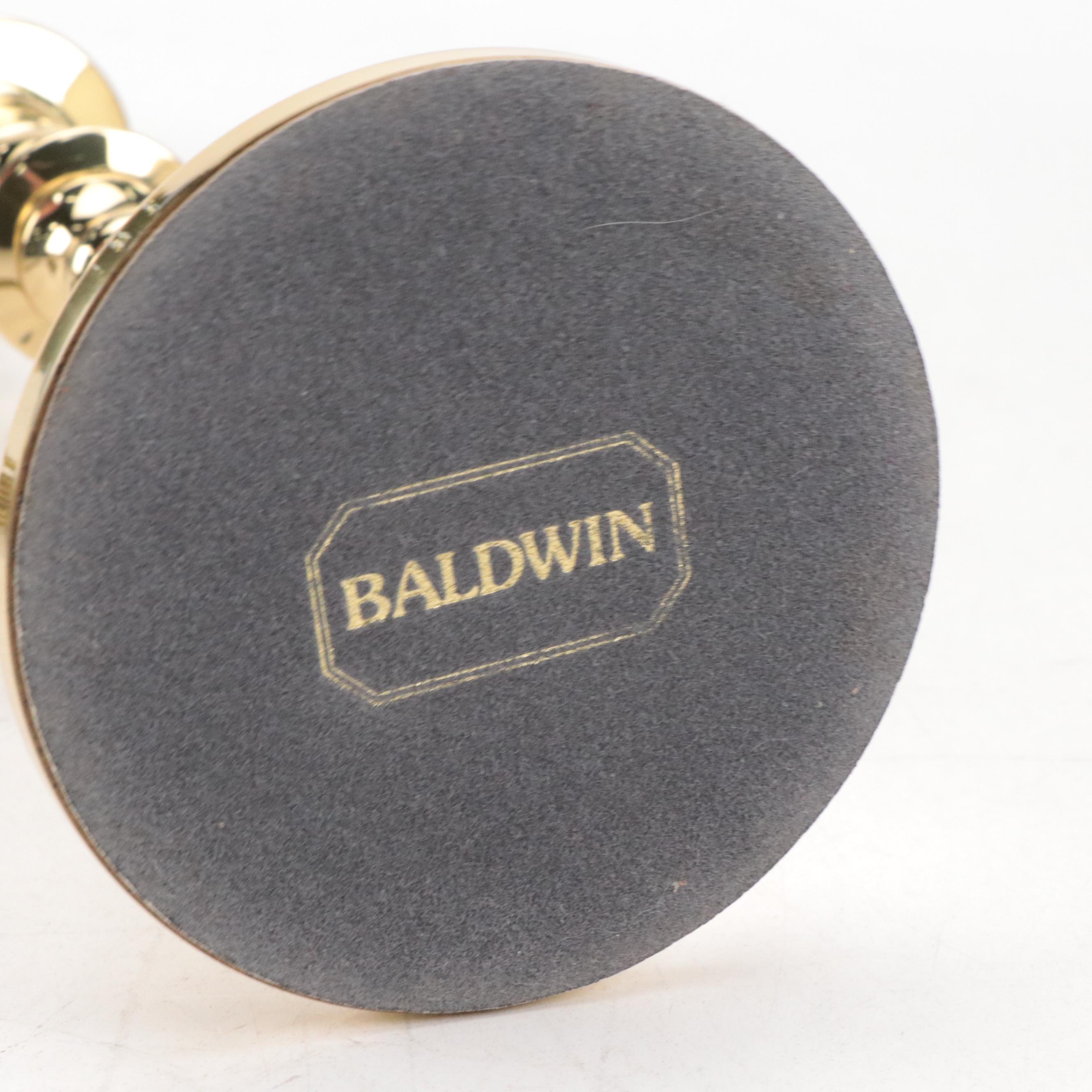 Candlestick Style Baldwin Brass Table Lamp with Angel Finial and Fabric Shade