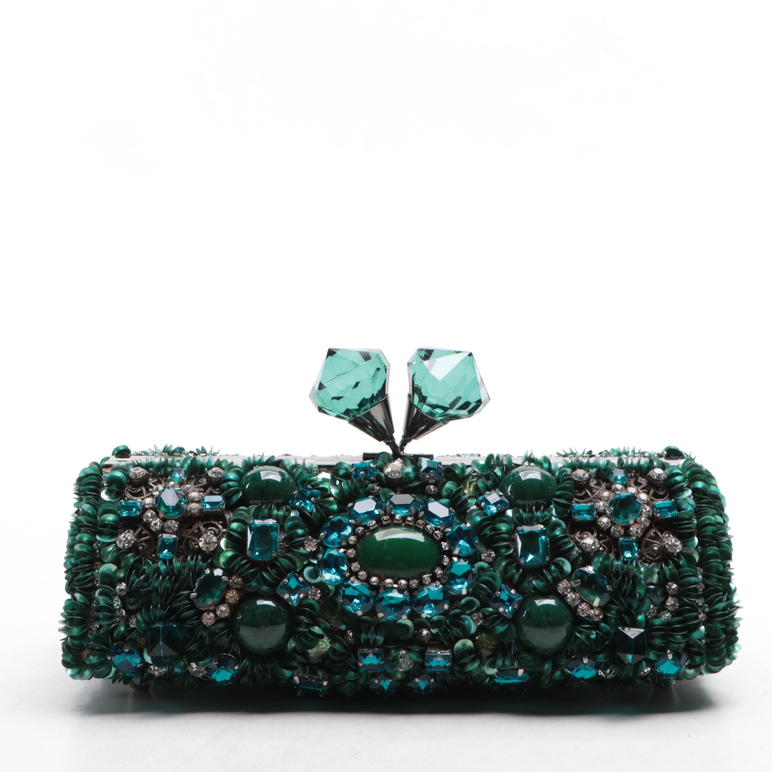 Mary Frances Teal Time 10-222 Embellished Clutch/Shoulder Bag