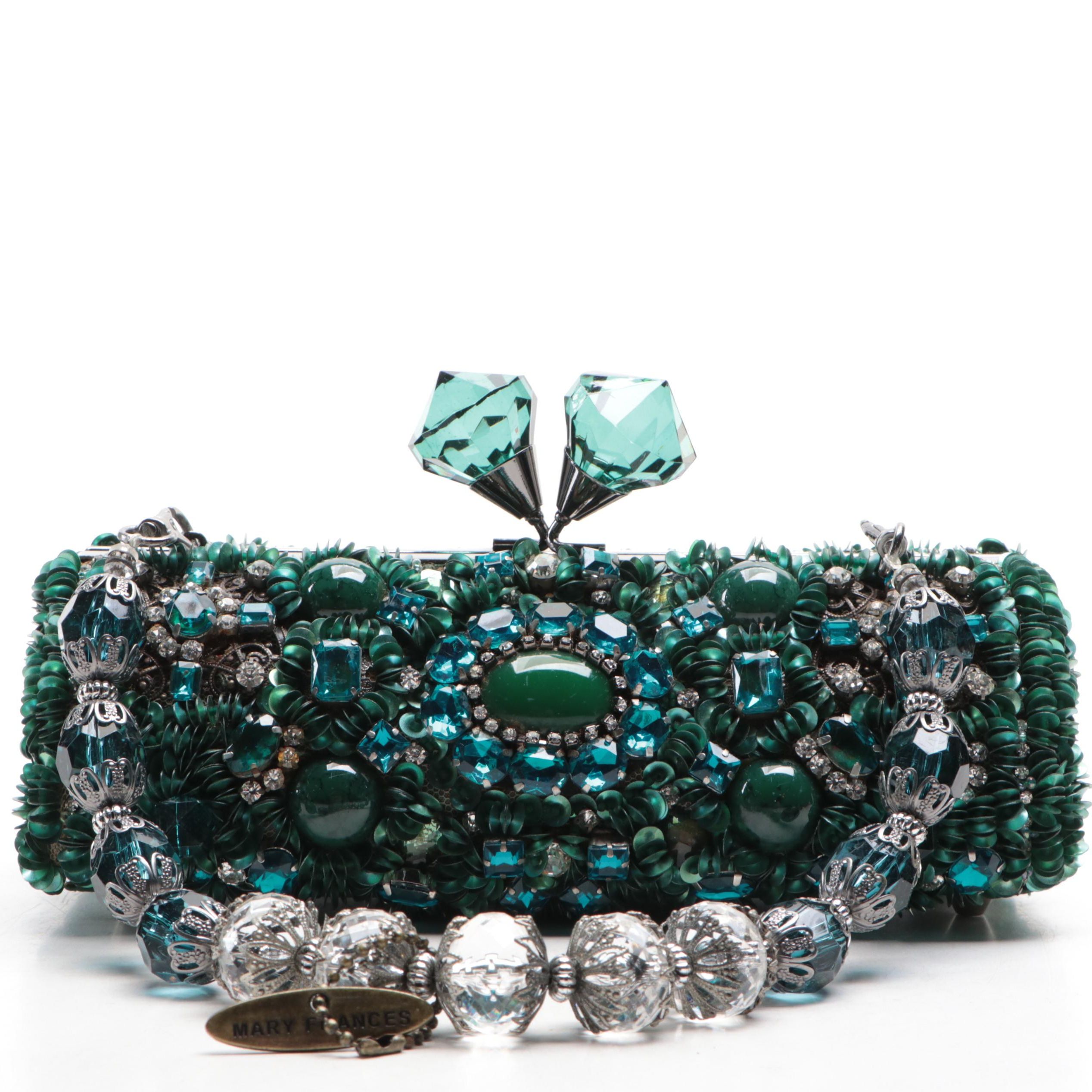 Mary Frances Teal Time 10-222 Embellished Clutch/Shoulder Bag