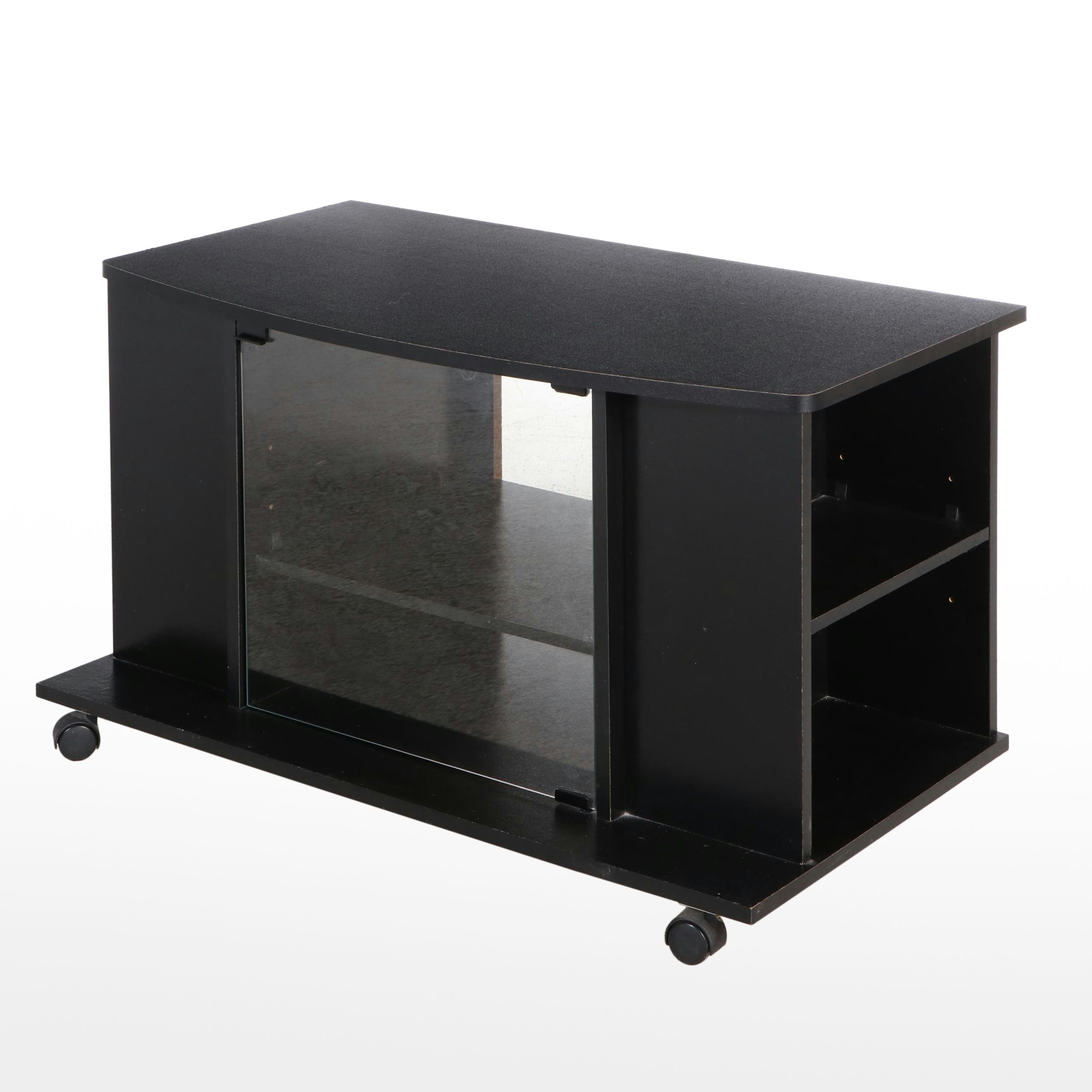 Contemporary Black Wheeled Entertainment Stand