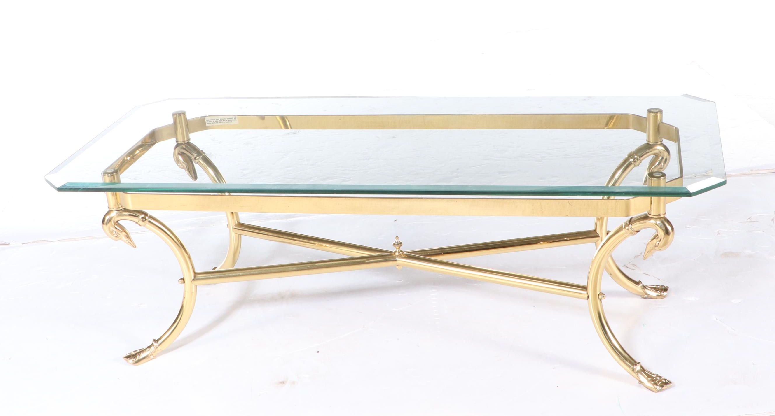 Italian Hollywood Regency Style Brass and Glass Top Coffee Table