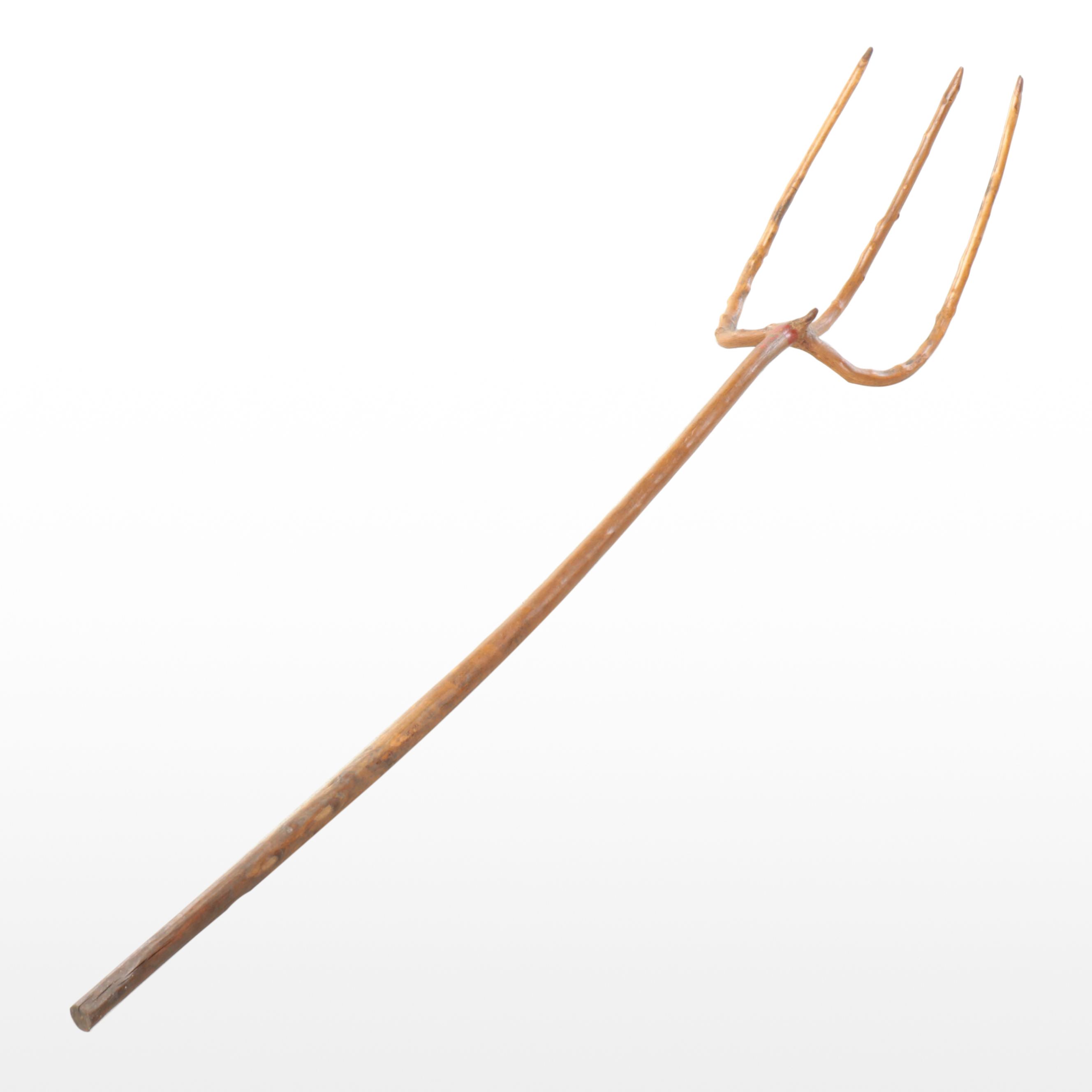 Primitive Style Bent Wood Three-Point Hay Fork