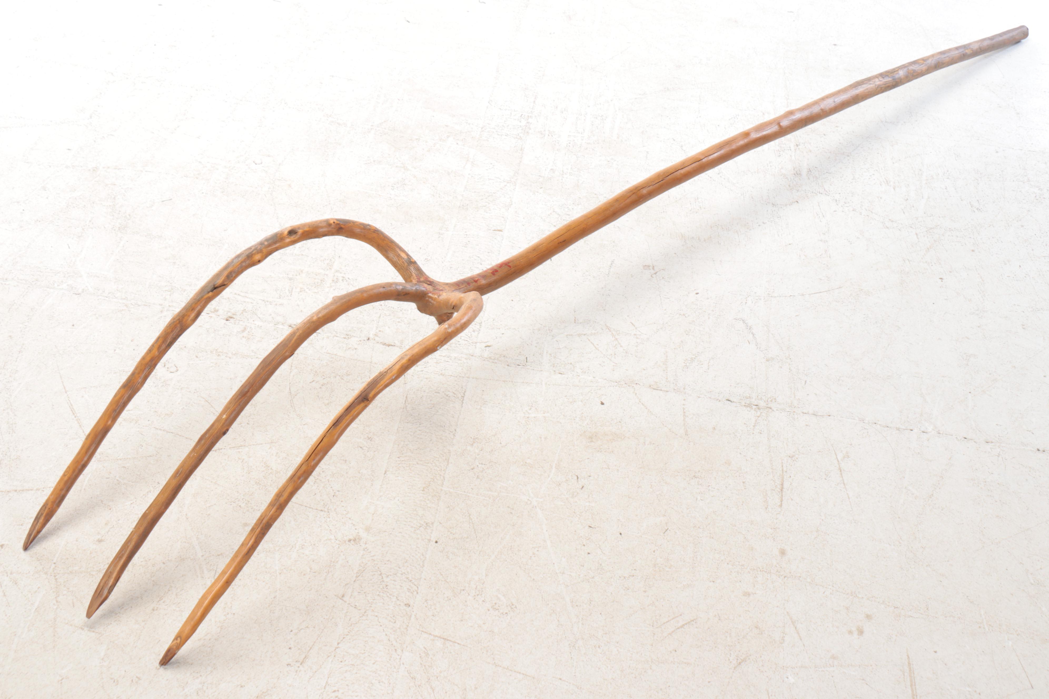Primitive Style Bent Wood Three-Point Hay Fork
