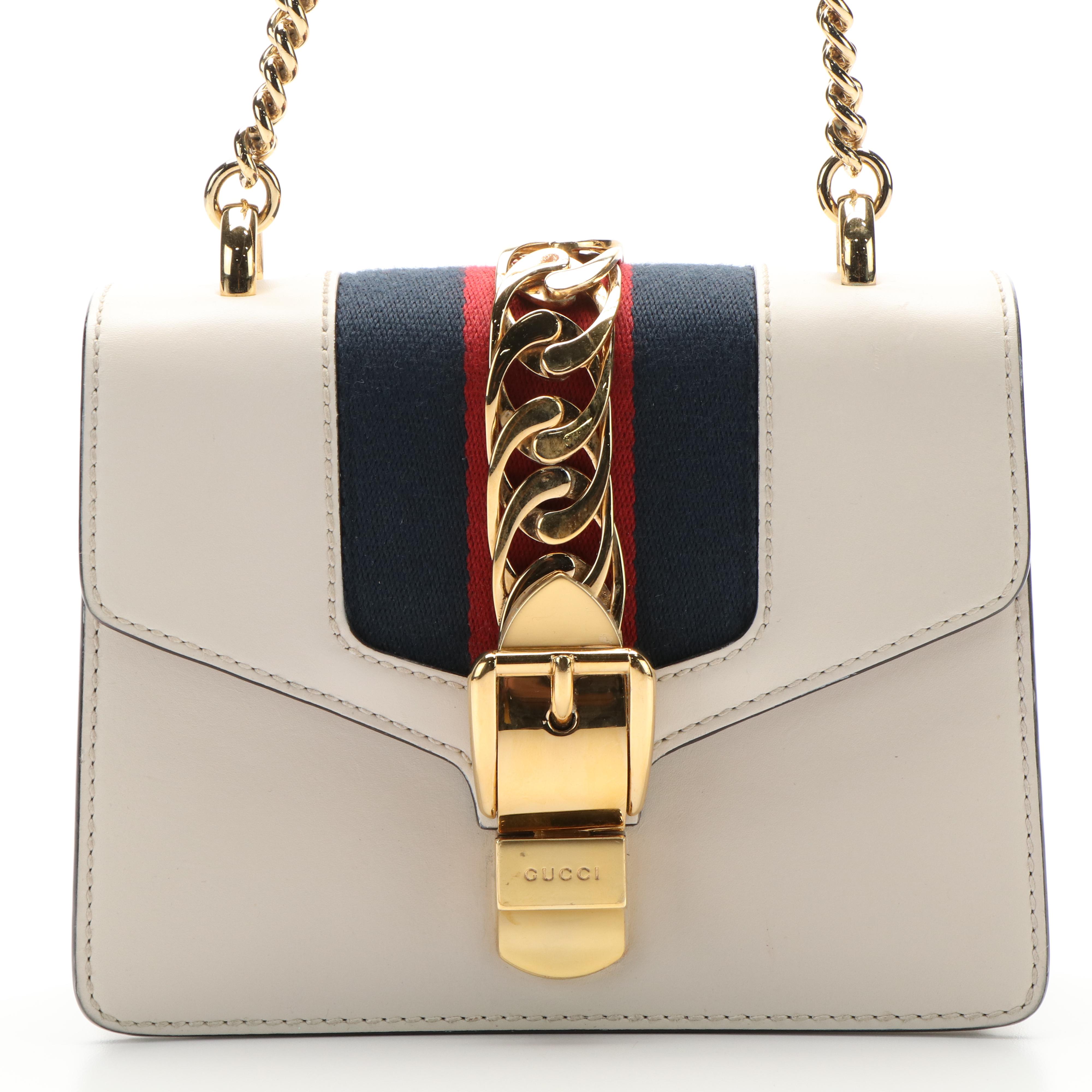 Gucci Sylvie Sherry Line Chain Shoulder Bag in Ivory Leather