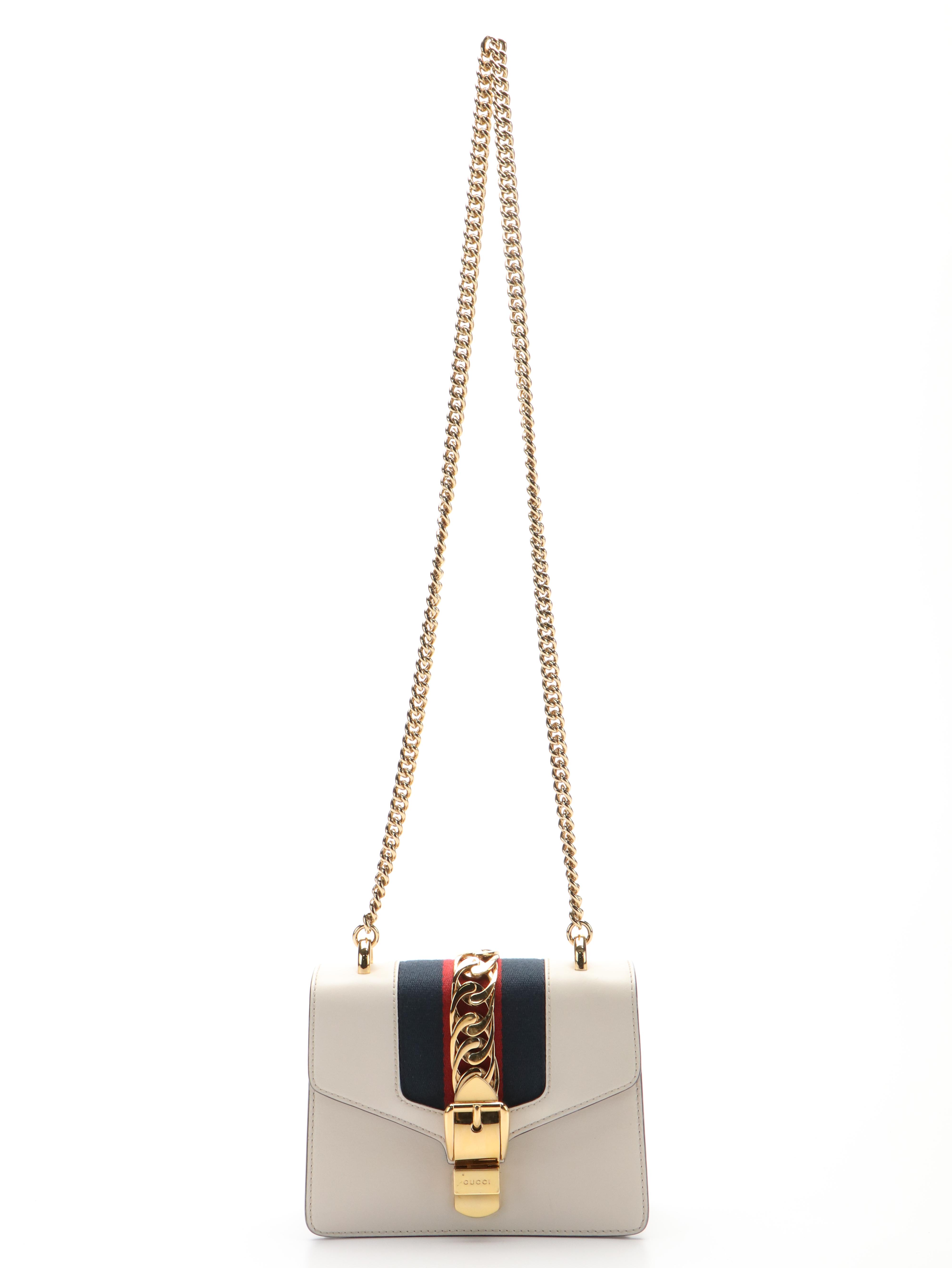 Gucci Sylvie Sherry Line Chain Shoulder Bag in Ivory Leather