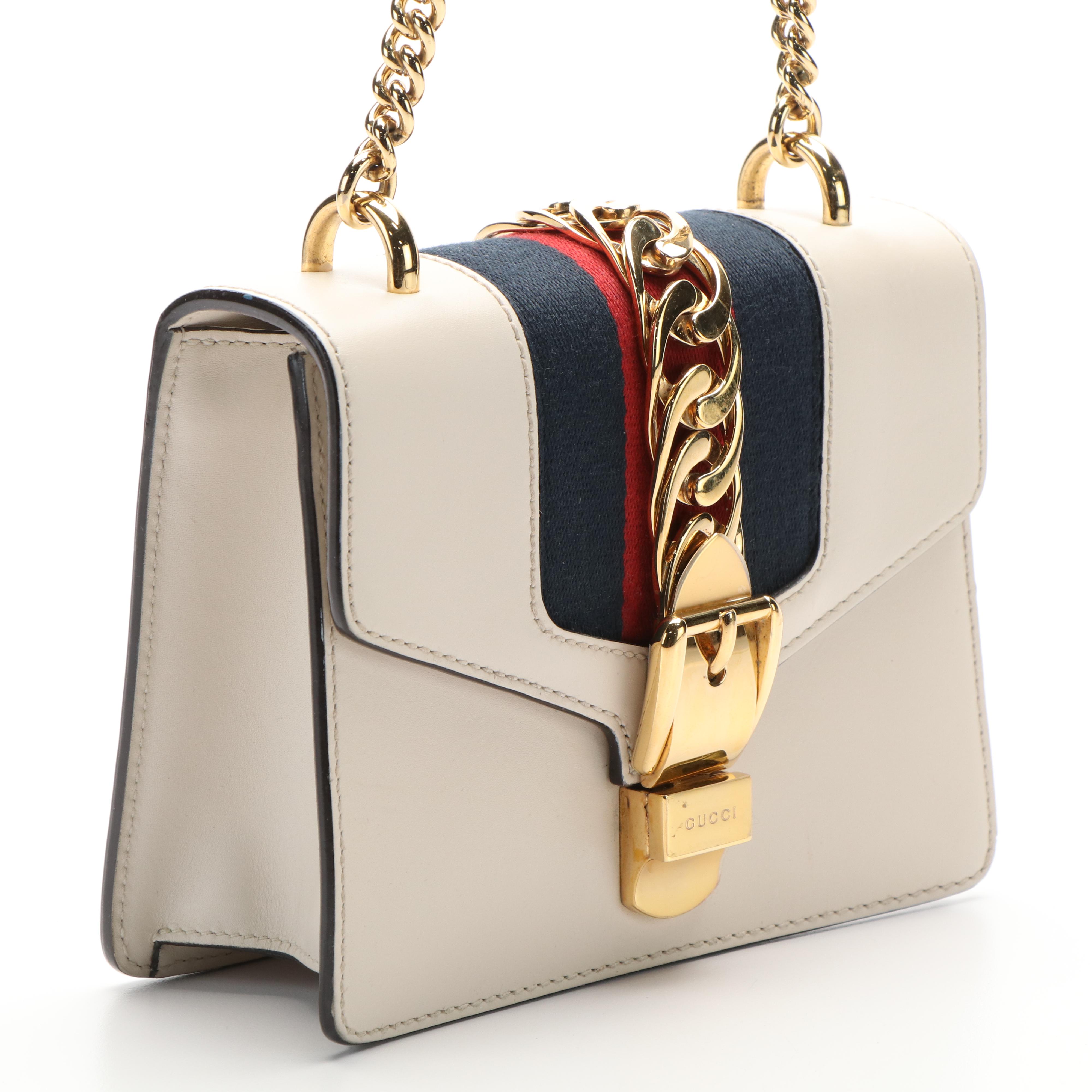 Gucci Sylvie Sherry Line Chain Shoulder Bag in Ivory Leather