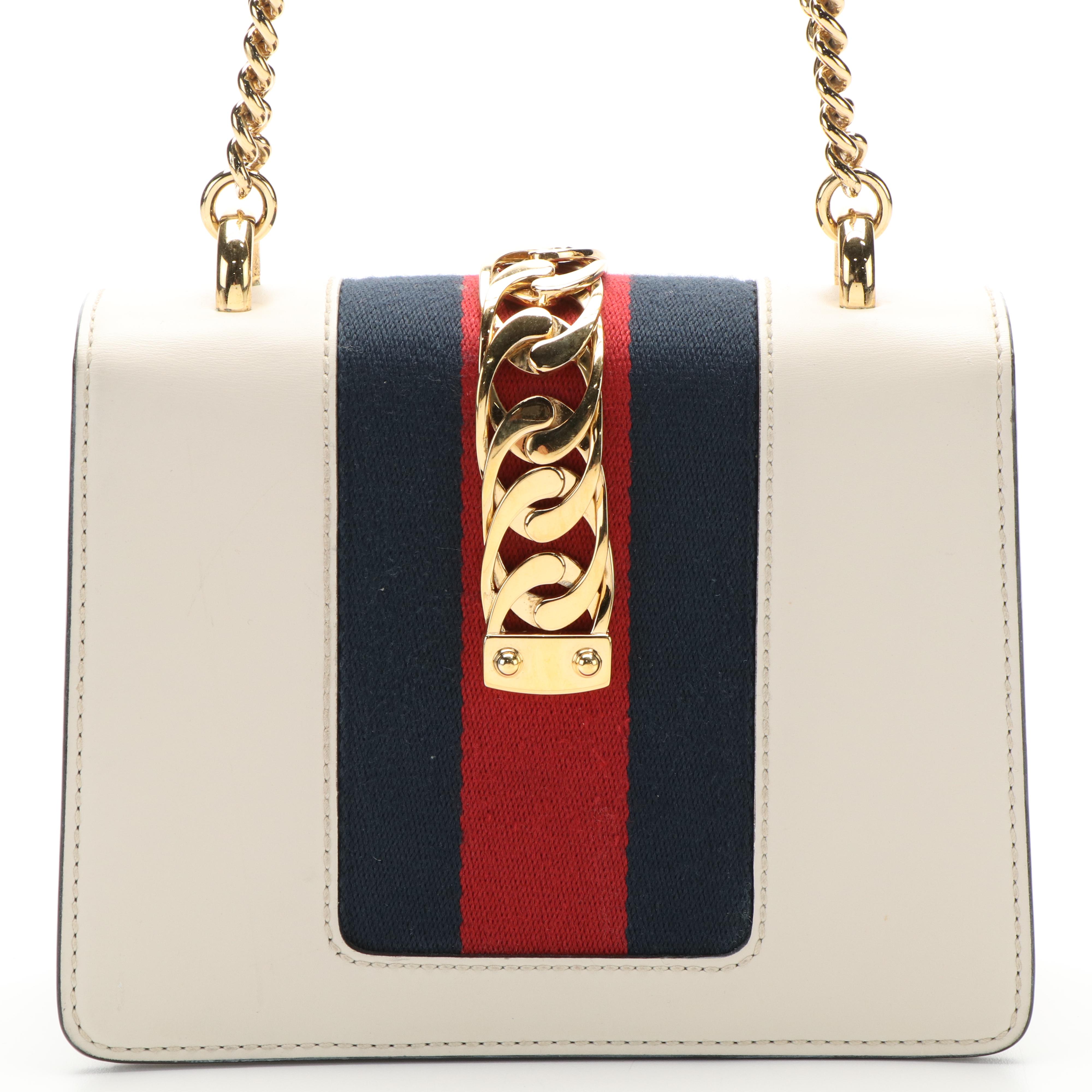 Gucci Sylvie Sherry Line Chain Shoulder Bag in Ivory Leather
