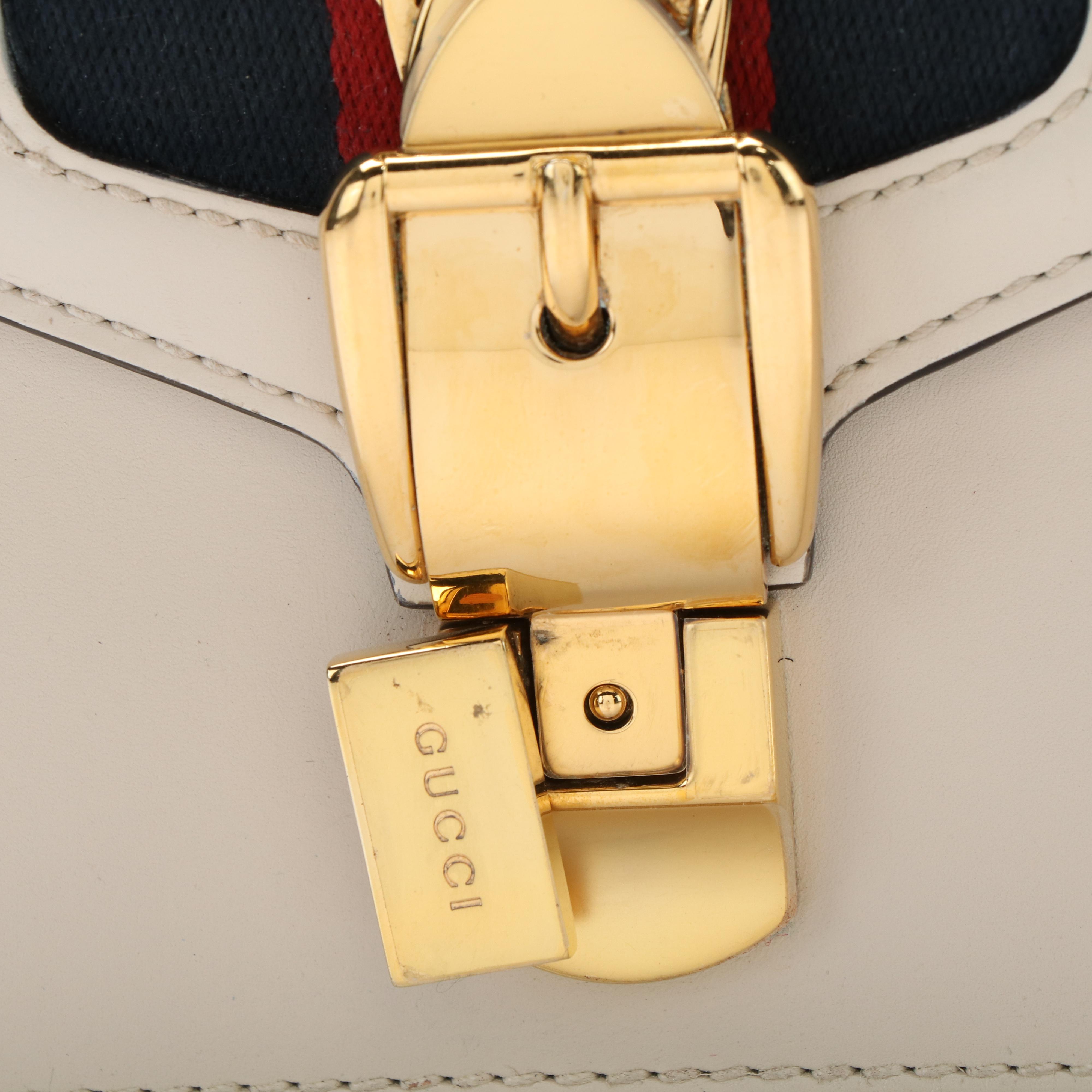 Gucci Sylvie Sherry Line Chain Shoulder Bag in Ivory Leather