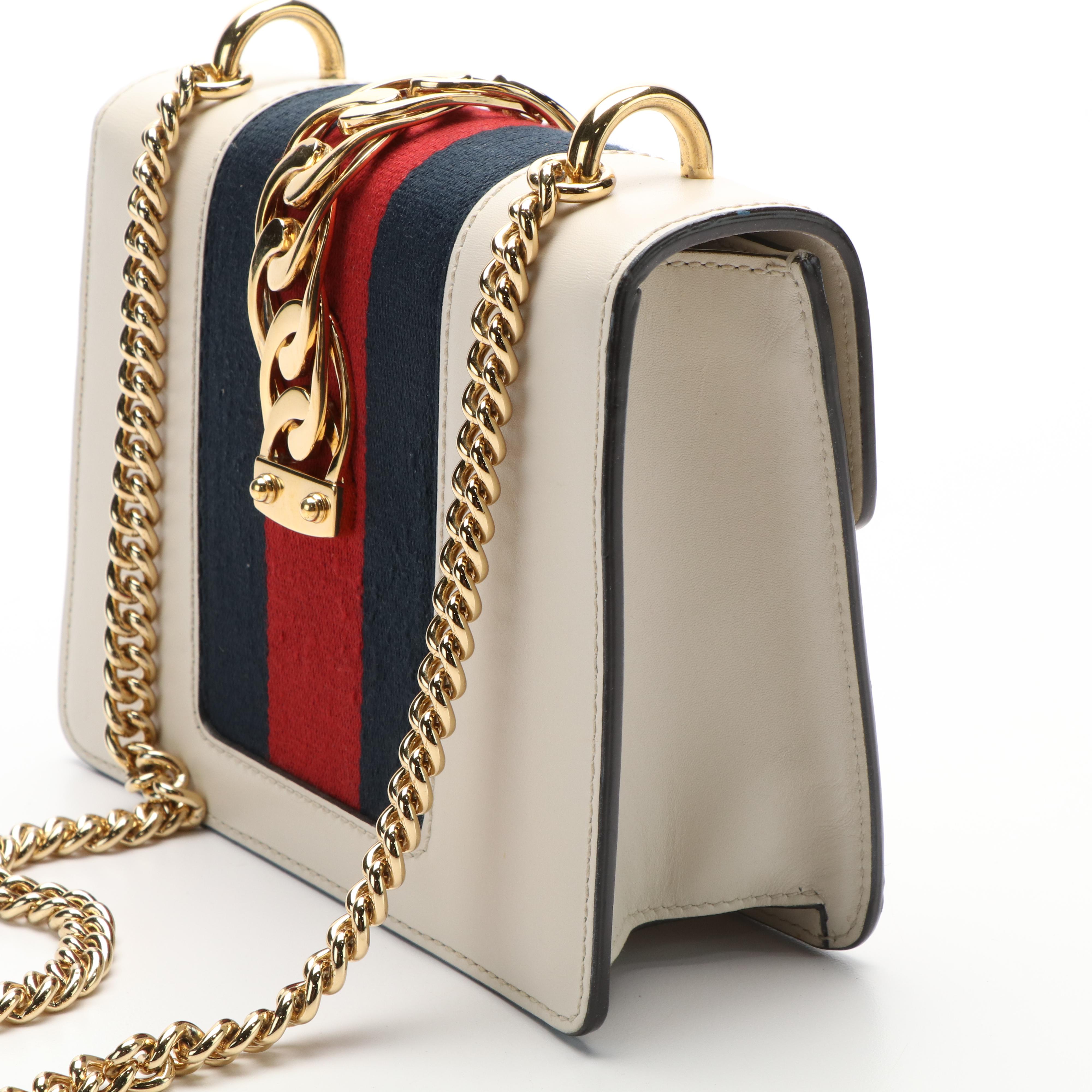 Gucci Sylvie Sherry Line Chain Shoulder Bag in Ivory Leather