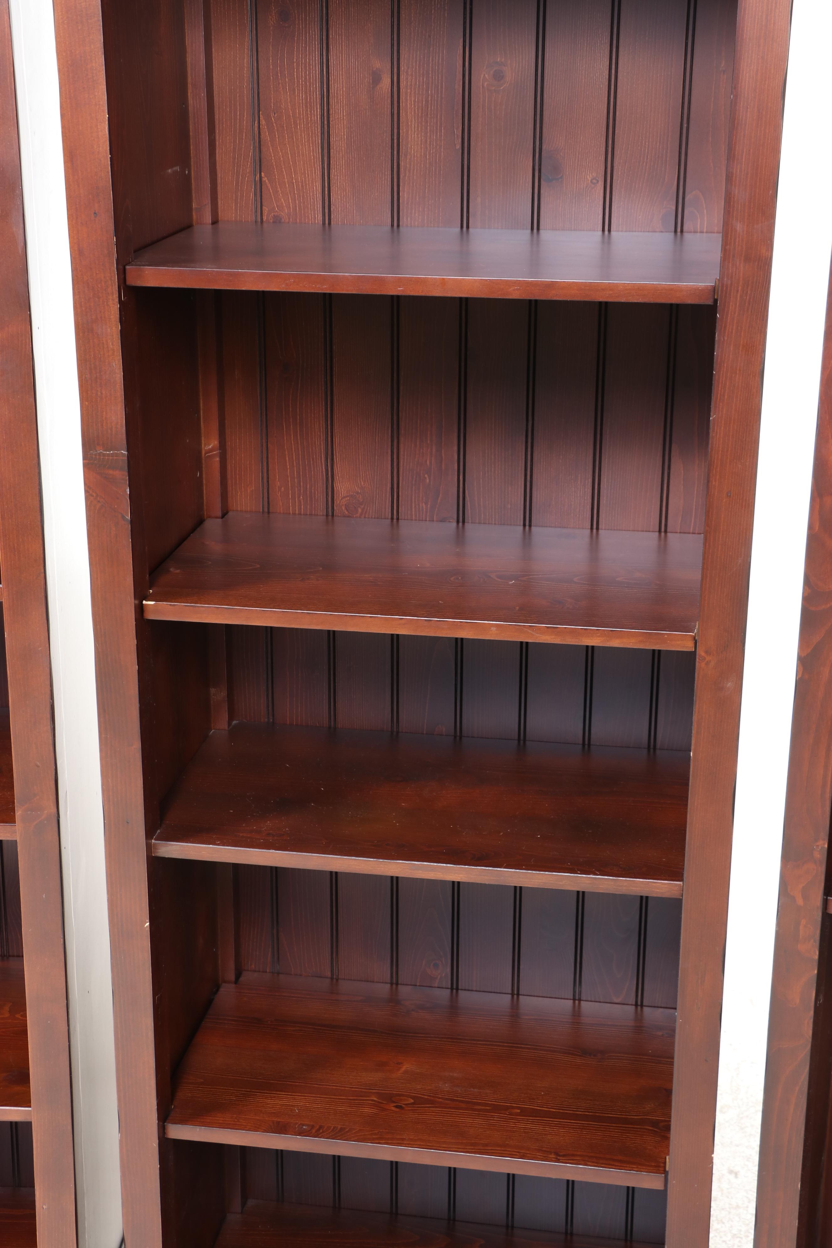 Three Pottery Barn Teen Pine Bookcases in Dark Espresso Finish