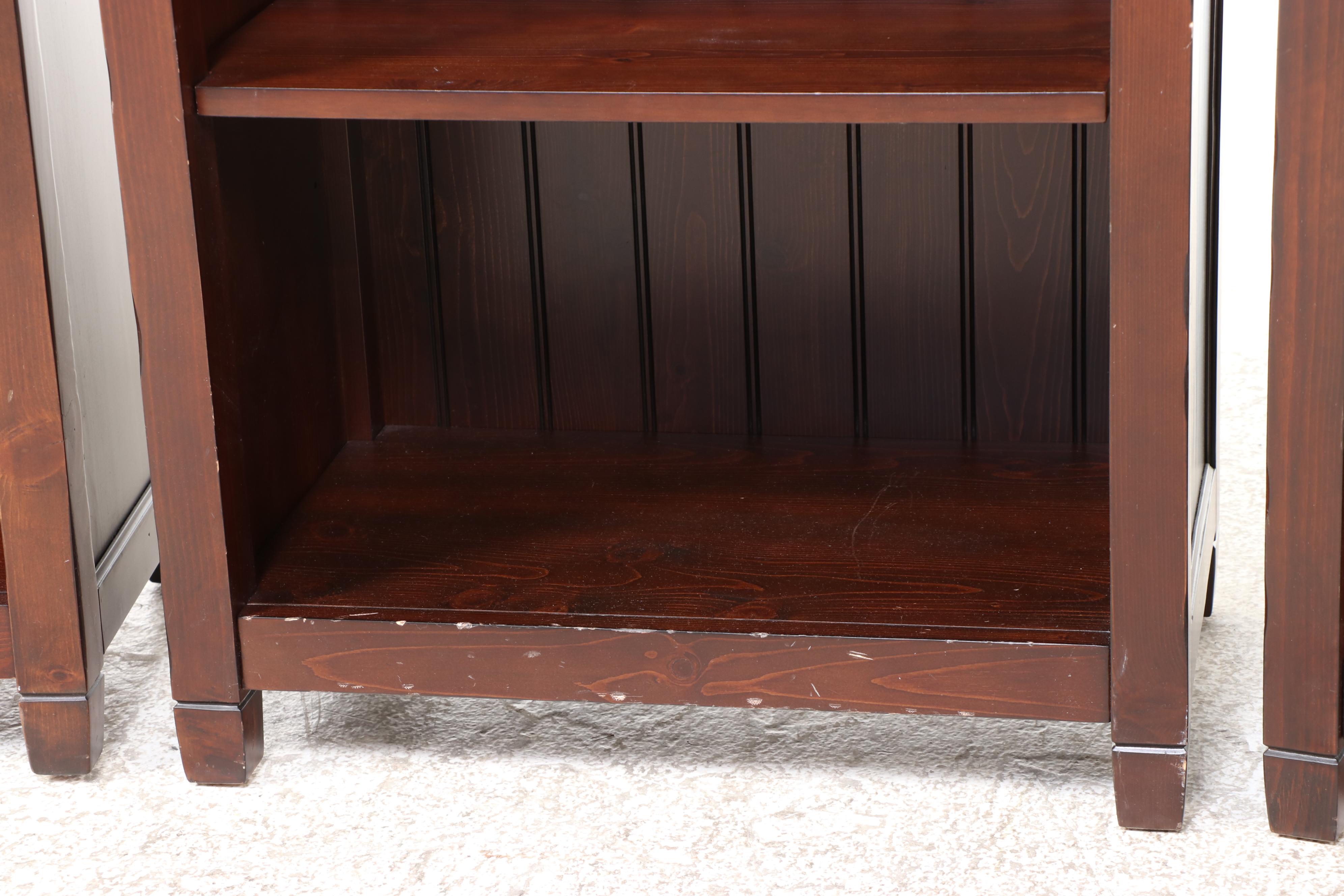 Three Pottery Barn Teen Pine Bookcases in Dark Espresso Finish