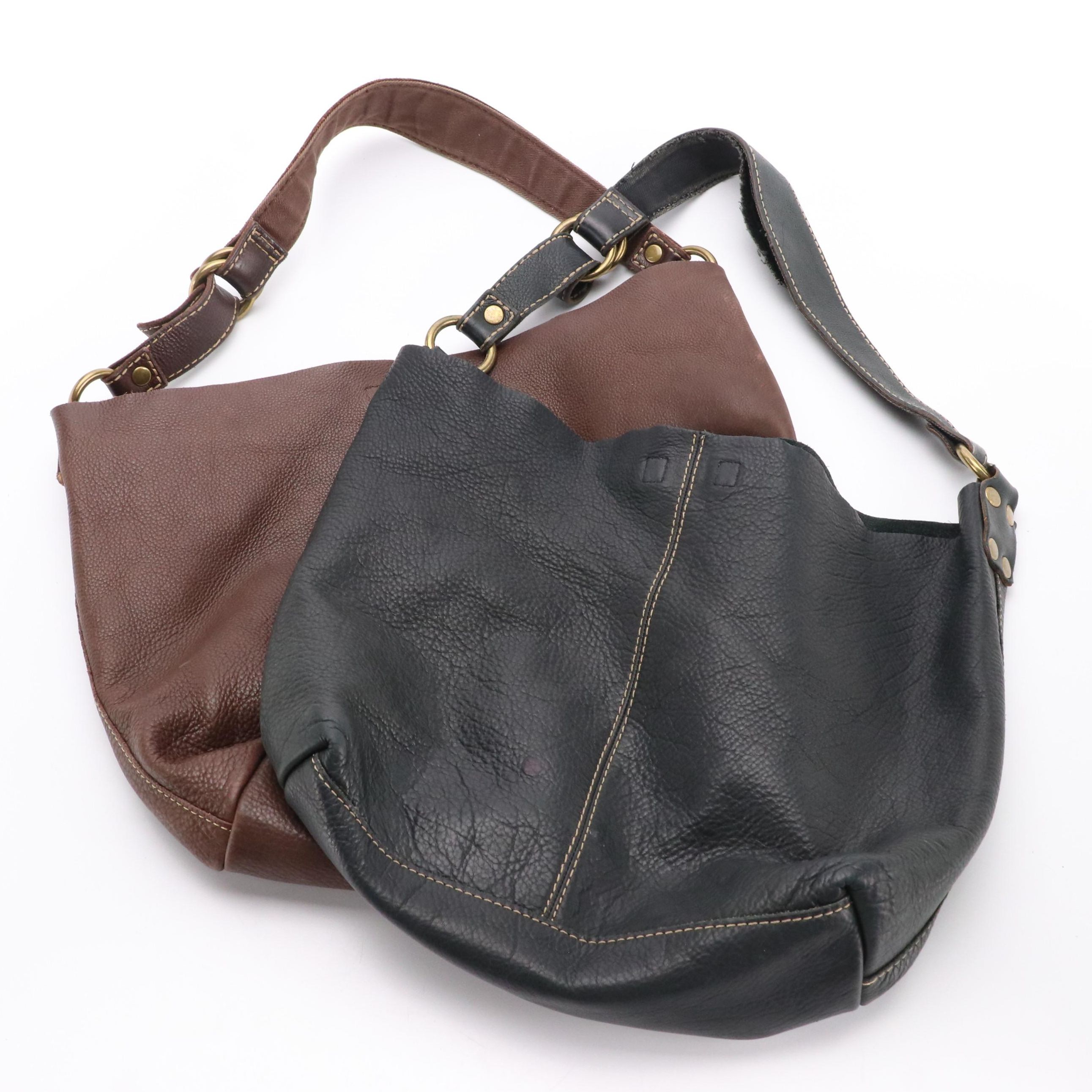 Lucky Brand Hobo Totes in Black and Brown Grained Leather