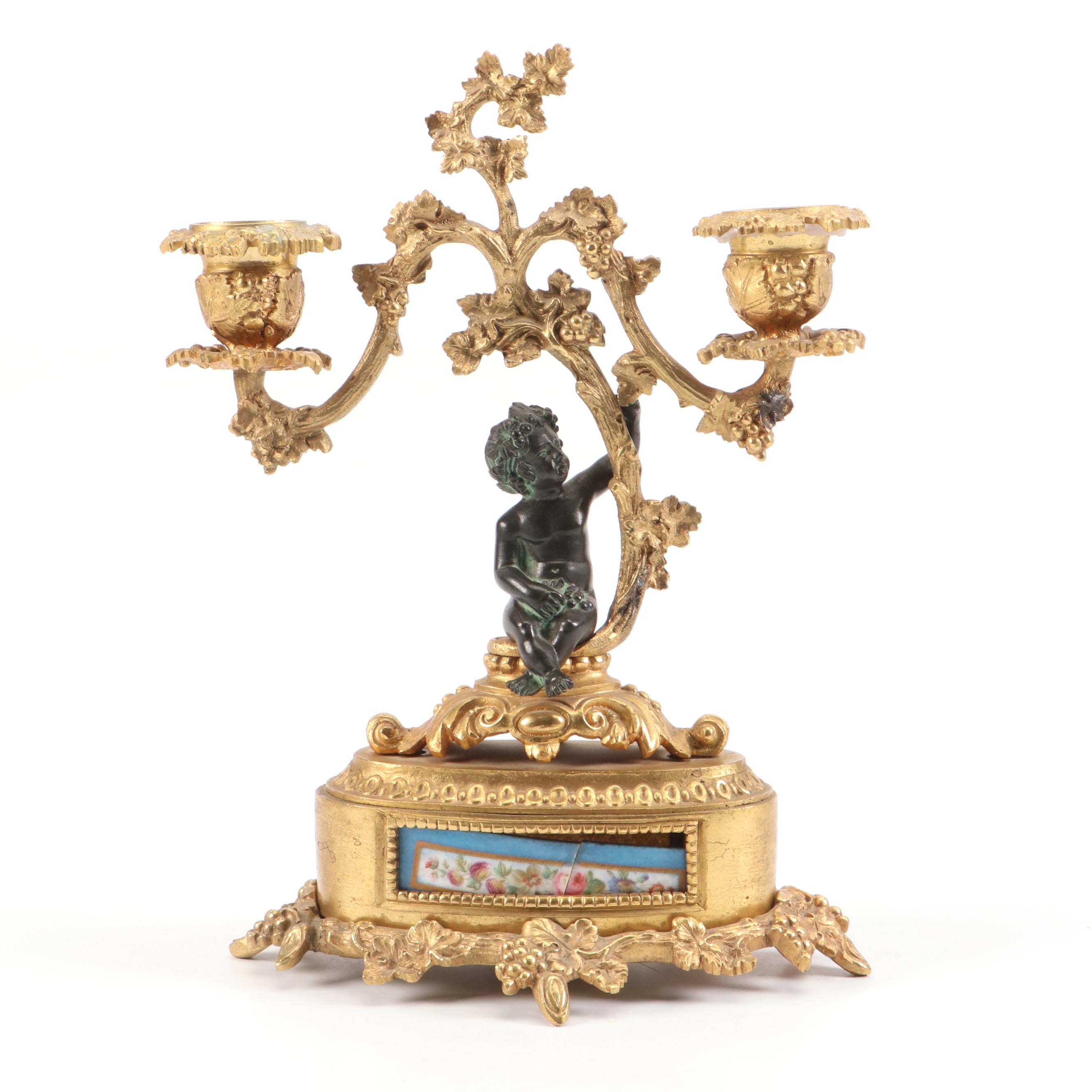French Sèvres Style Gilt Bronze Candlelabras with Bleu Celeste Porcelain Panels
