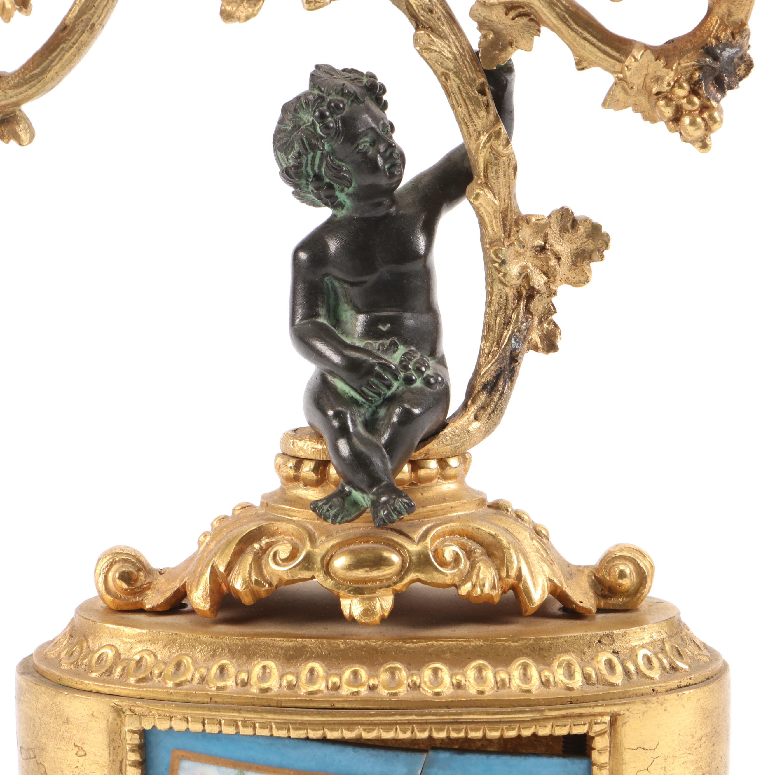 French Sèvres Style Gilt Bronze Candlelabras with Bleu Celeste Porcelain Panels