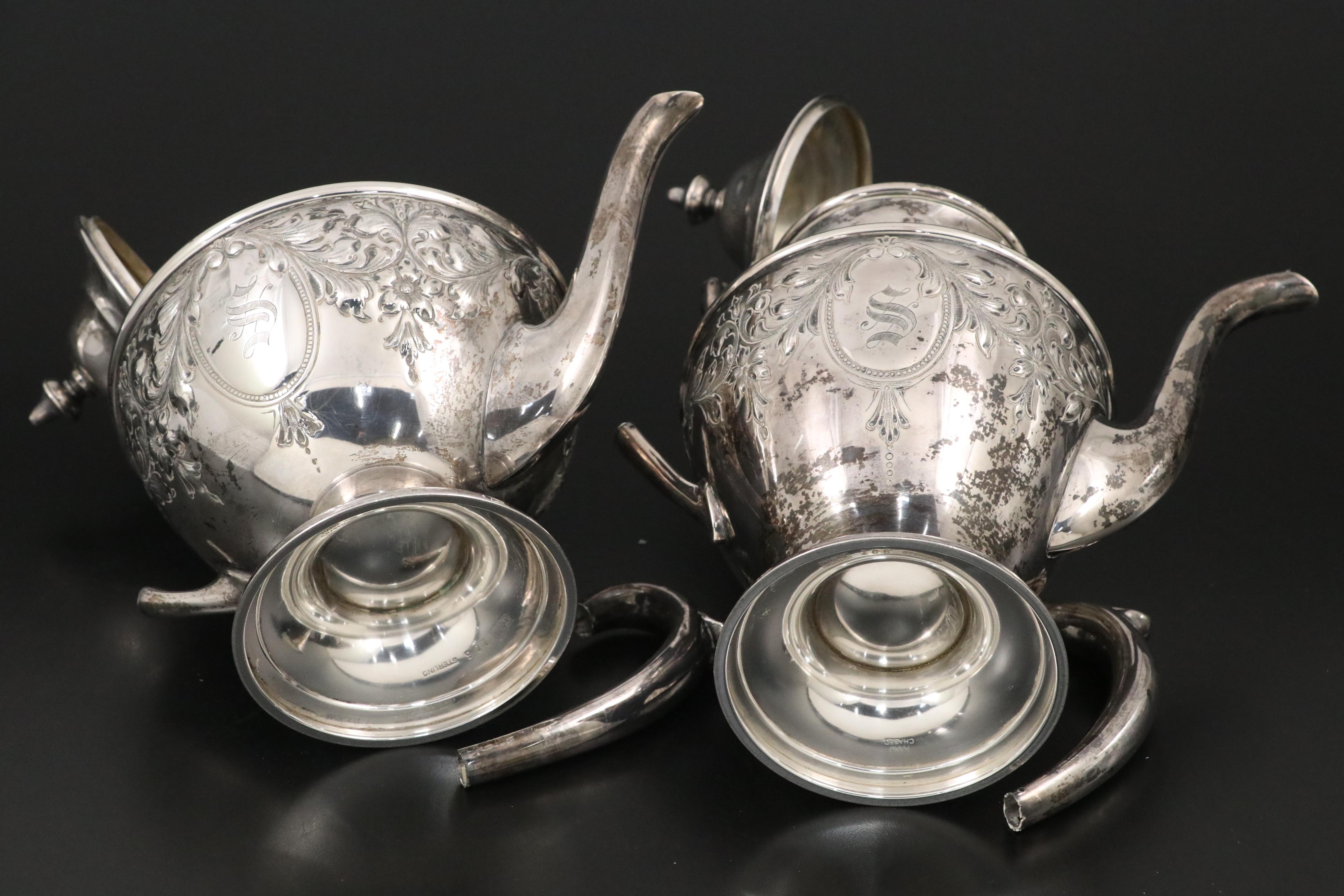 Dunkirk Silversmiths Hand-Chased Sterling Coffee and Tea Service