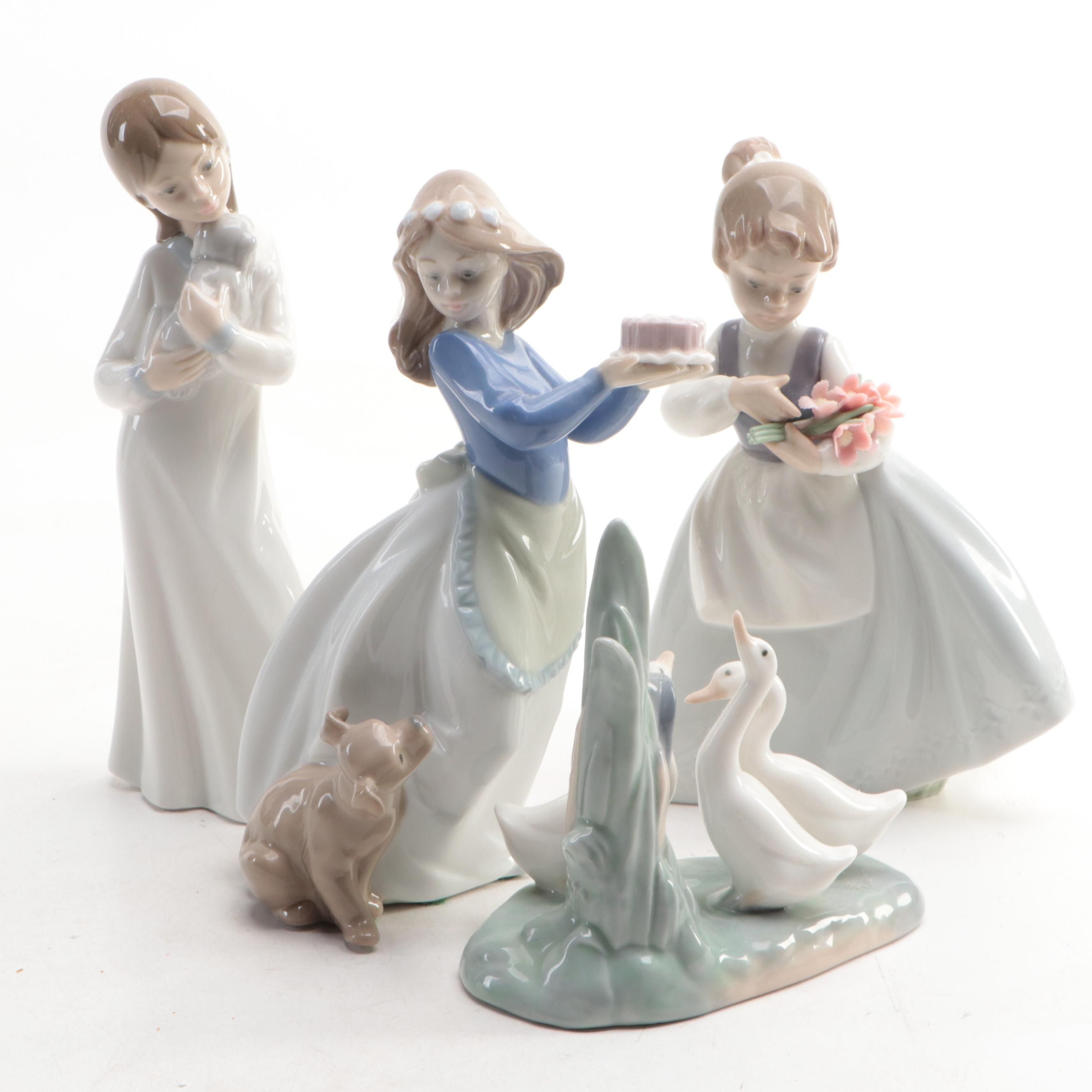 Nao by Lladró "Girl with Dog" and Other Porcelain Figurines