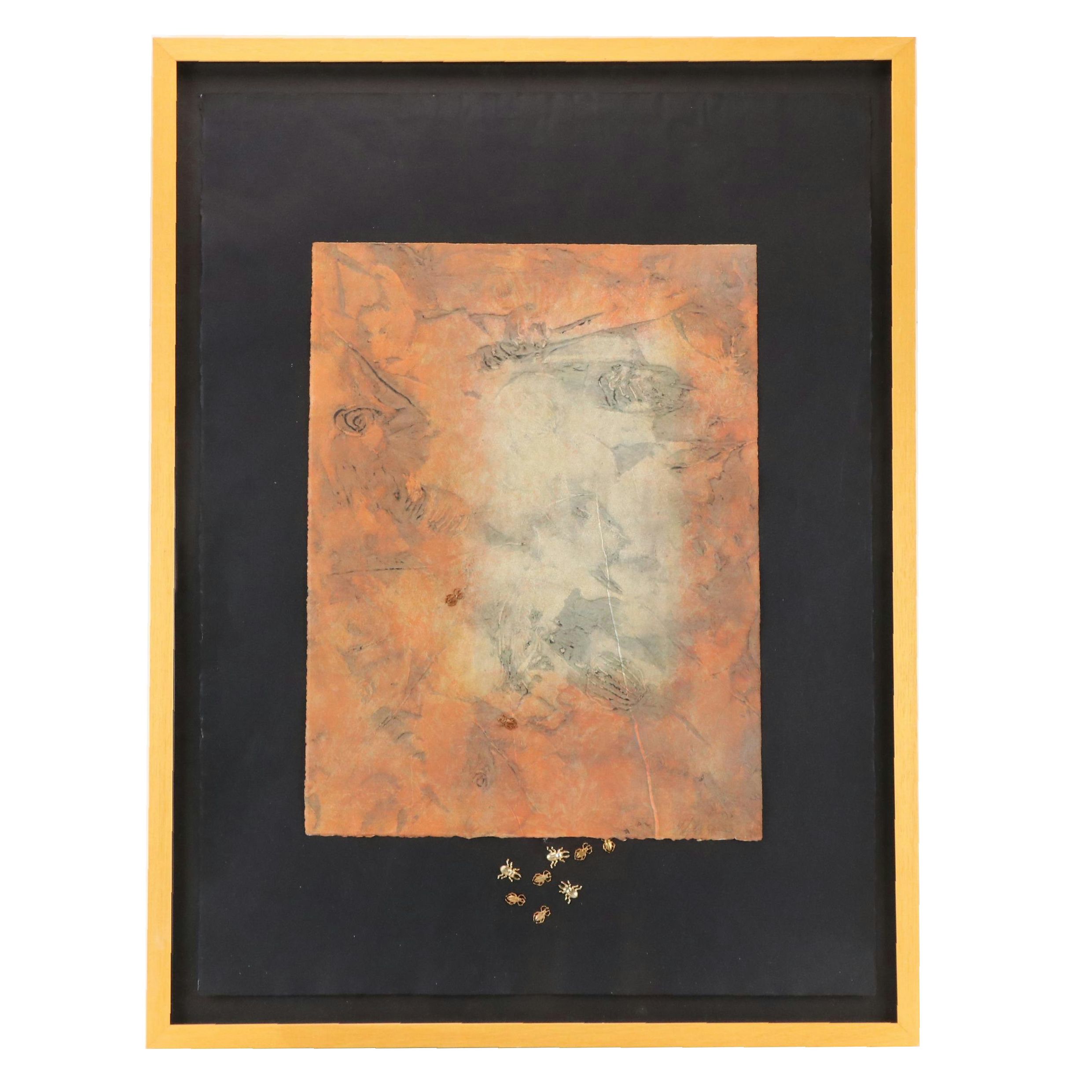 Martha E. Weber Abstract Mixed Media with Beetles