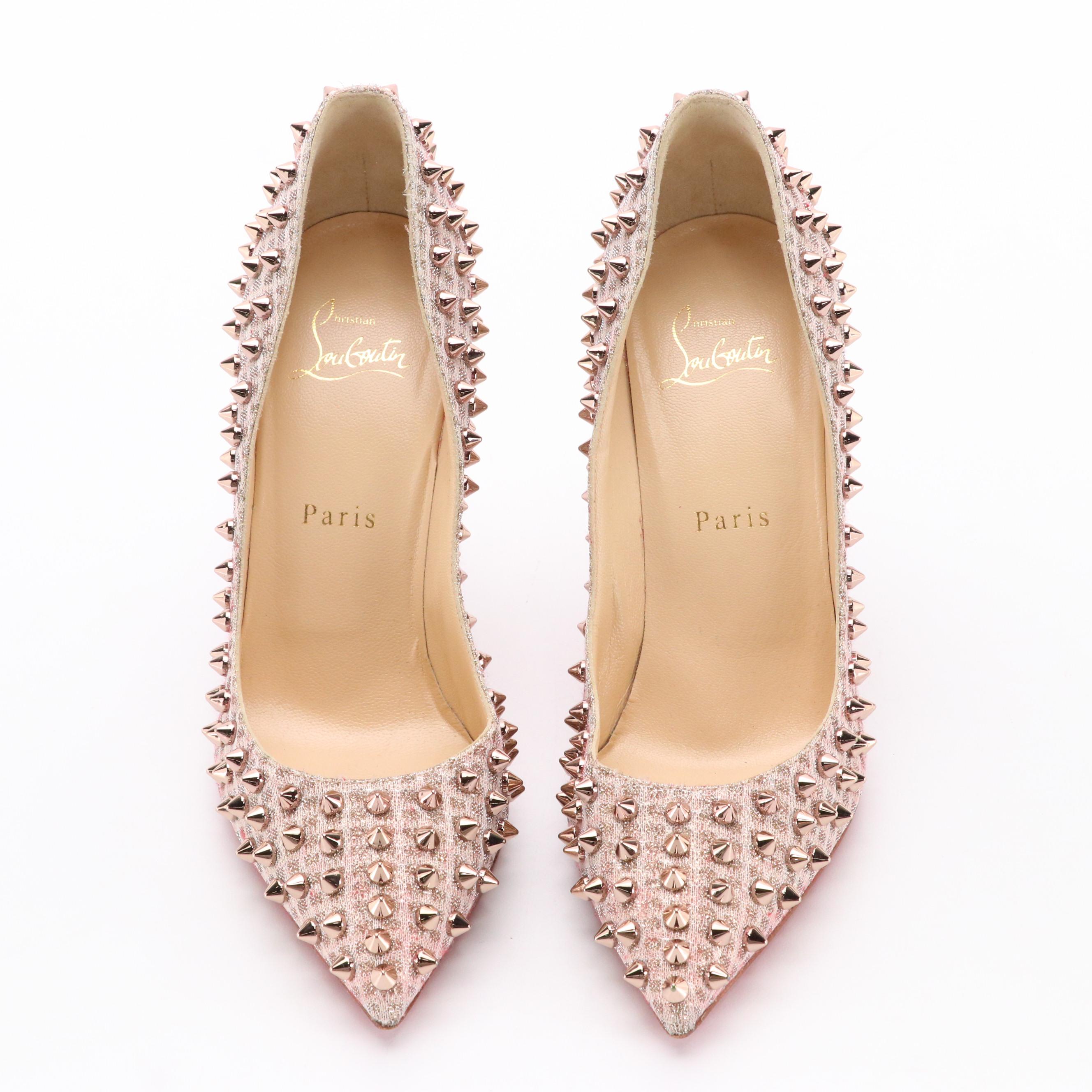 Christian Louboutin Rose Gold Studded Glitter Pumps