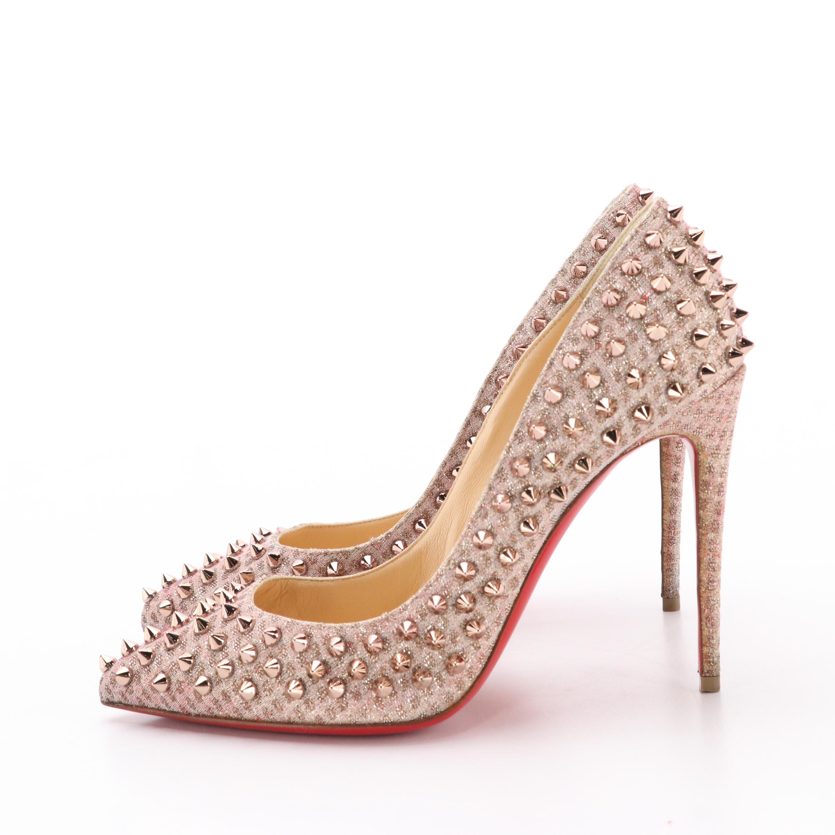 Christian Louboutin Rose Gold Studded Glitter Pumps