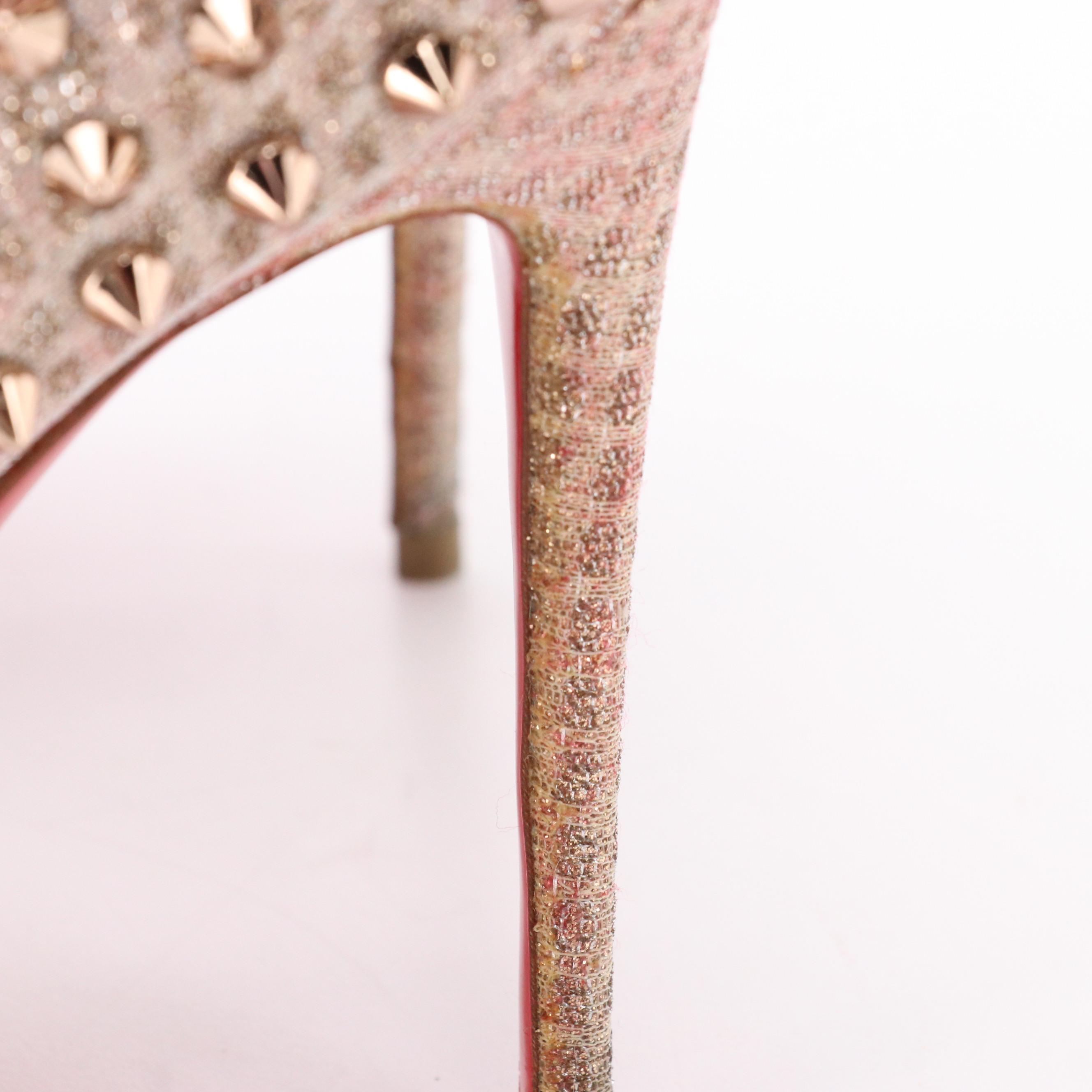Christian Louboutin Rose Gold Studded Glitter Pumps