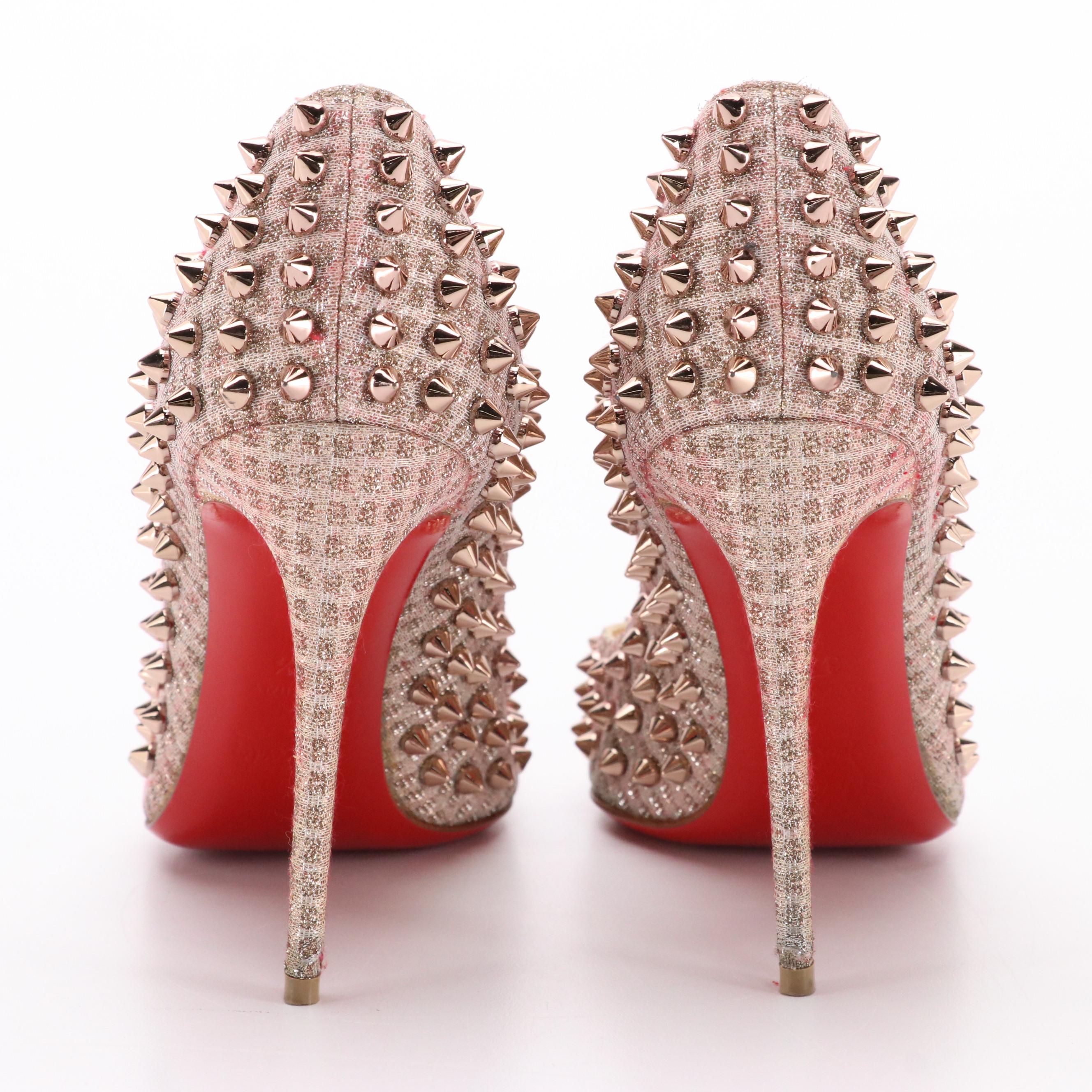 Christian Louboutin Rose Gold Studded Glitter Pumps