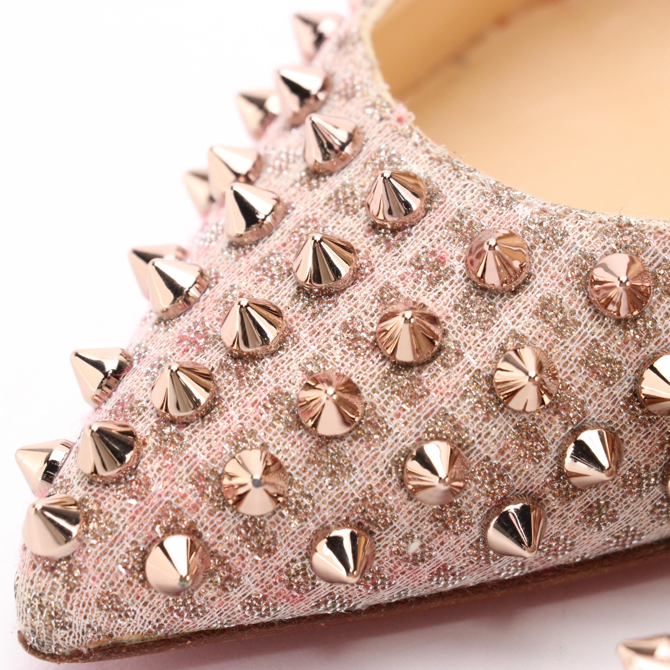 Christian Louboutin Rose Gold Studded Glitter Pumps