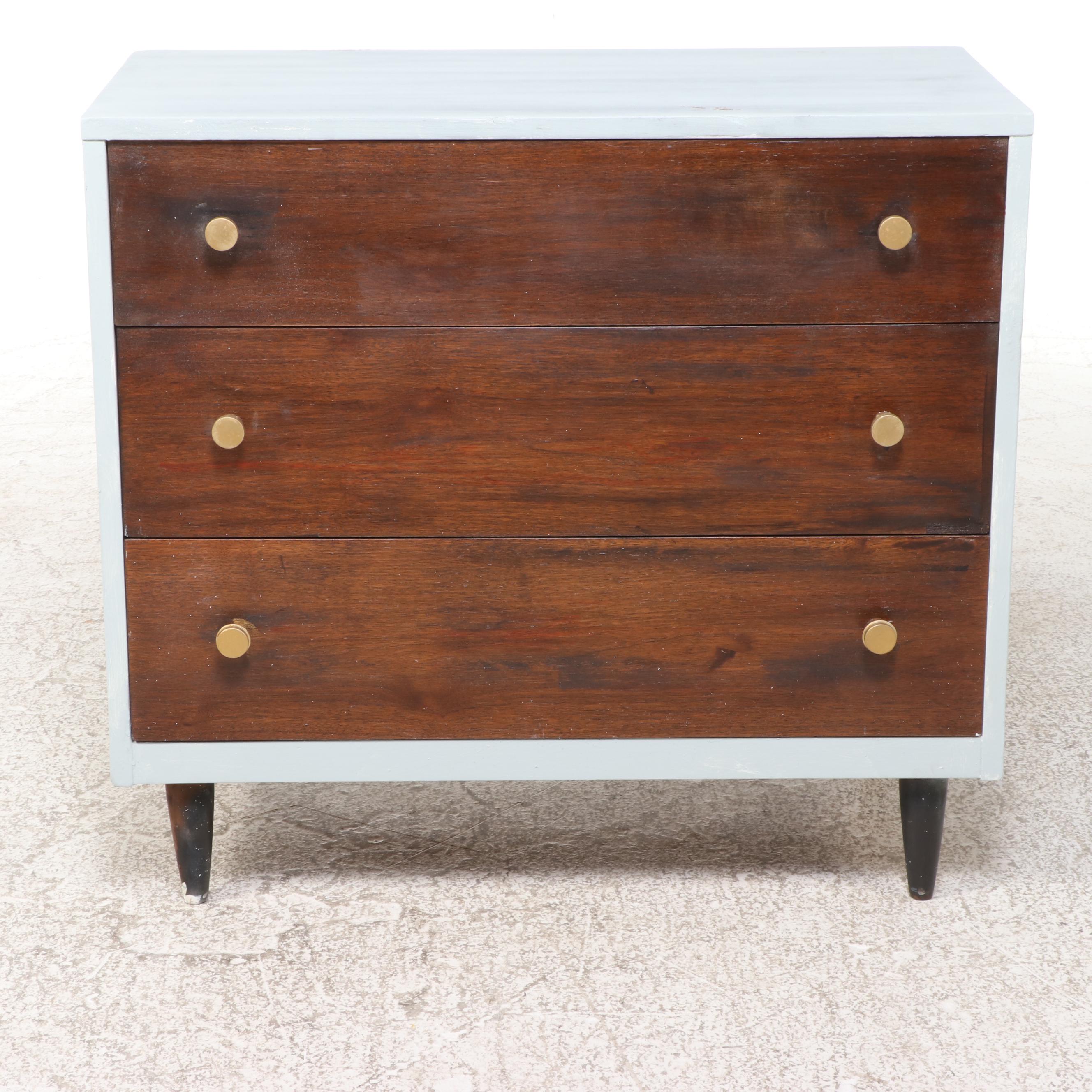 Mid Century Modern Walnut and Parcel-Painted Three-Drawer Chest
