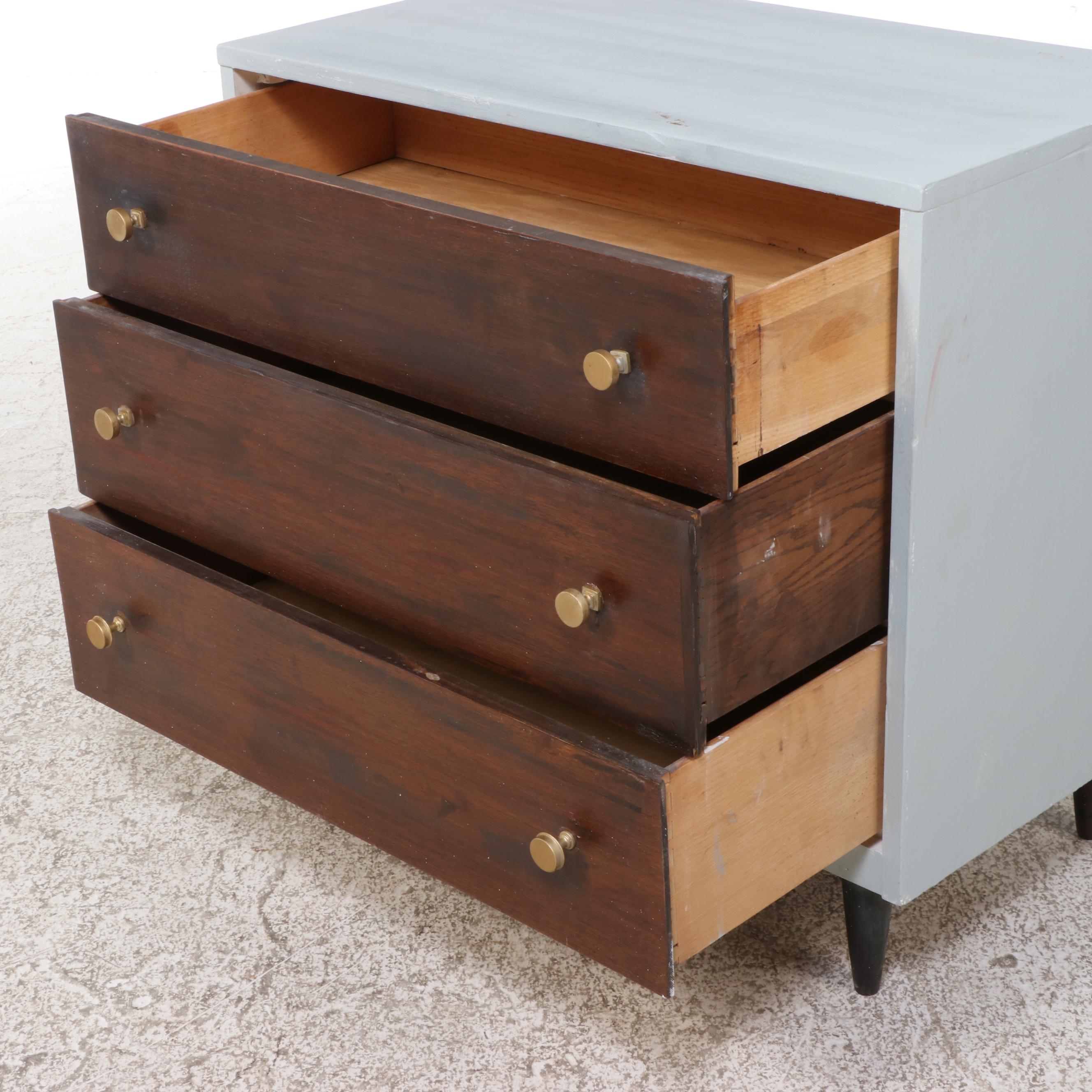 Mid Century Modern Walnut and Parcel-Painted Three-Drawer Chest