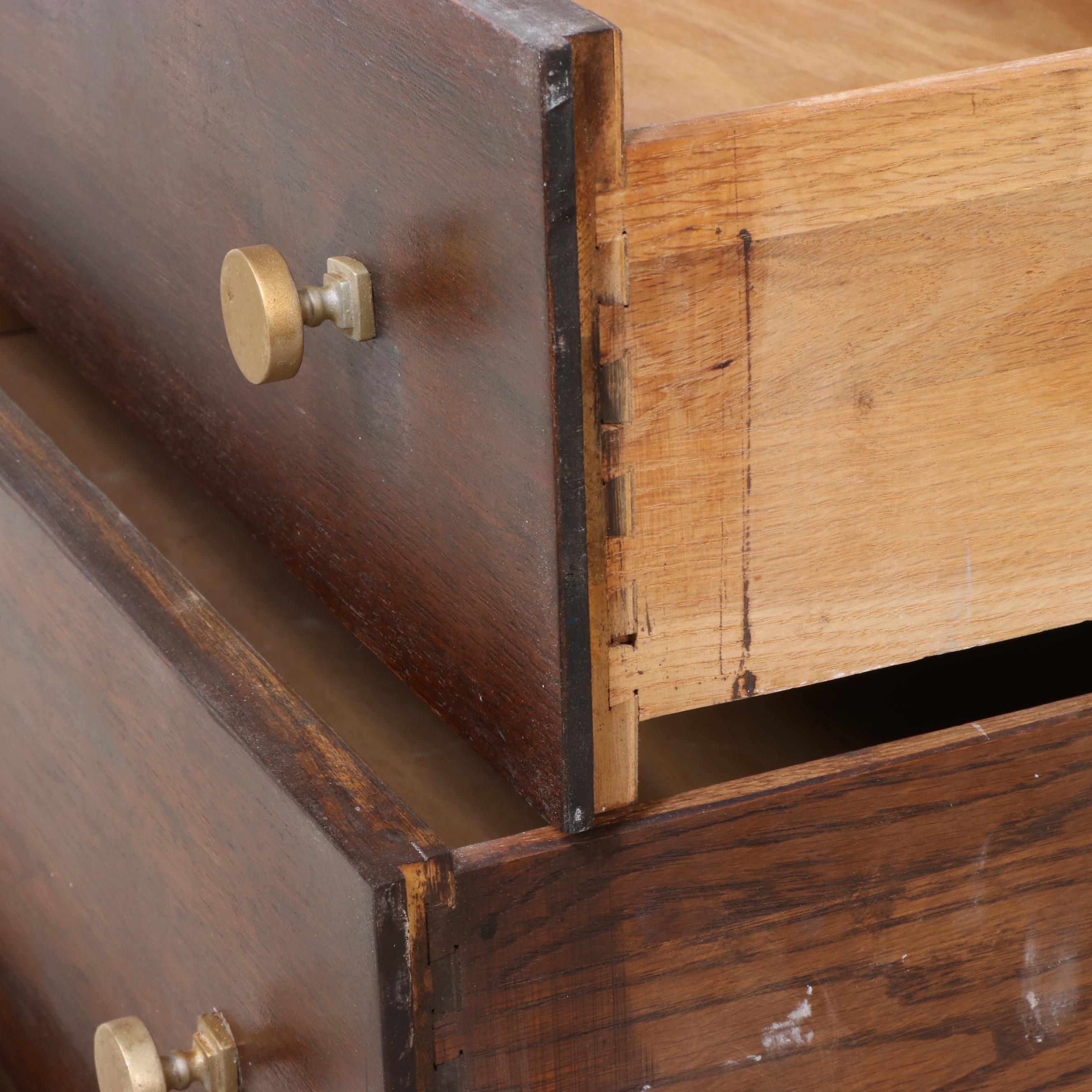 Mid Century Modern Walnut and Parcel-Painted Three-Drawer Chest