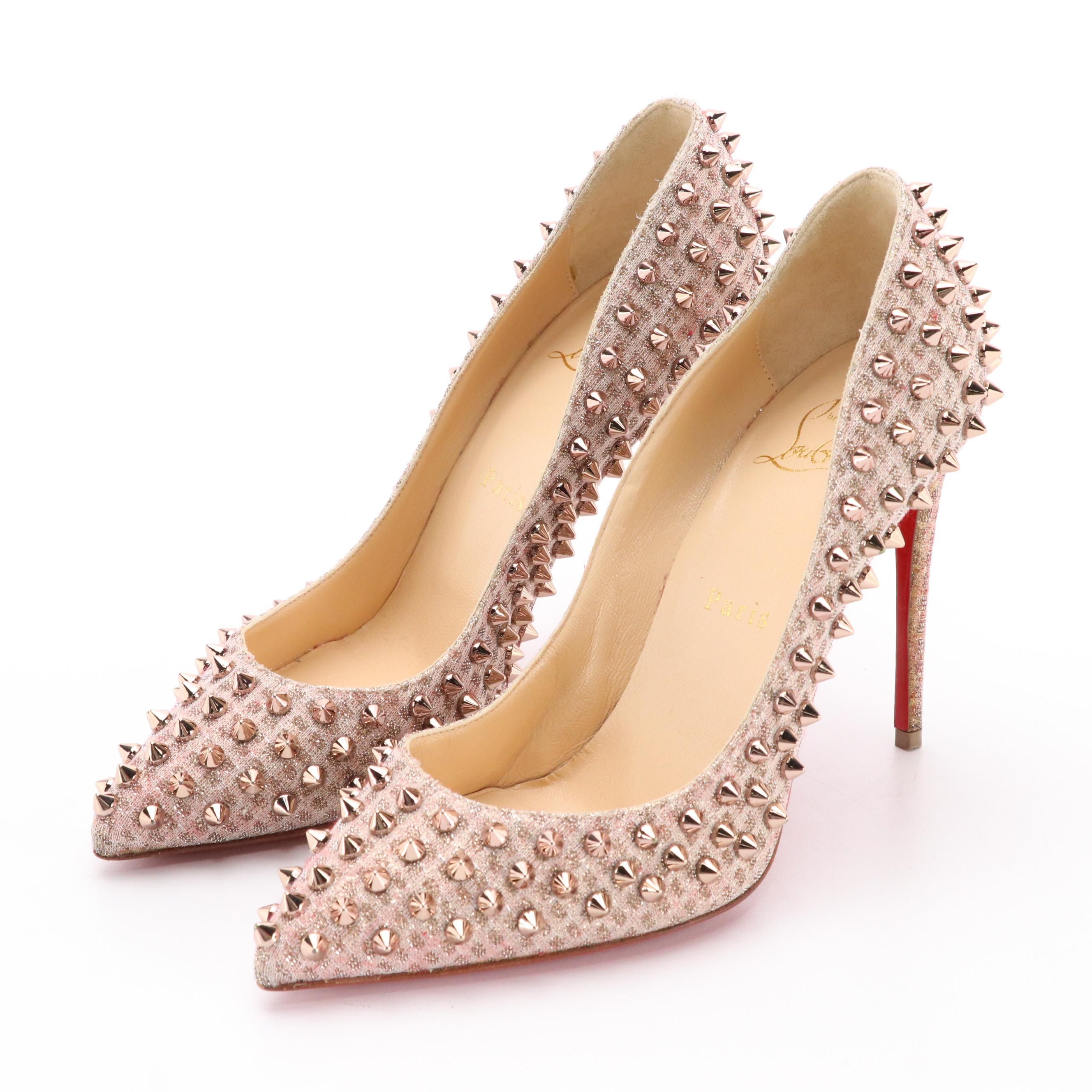 Christian Louboutin Rose Gold Studded Glitter Pumps