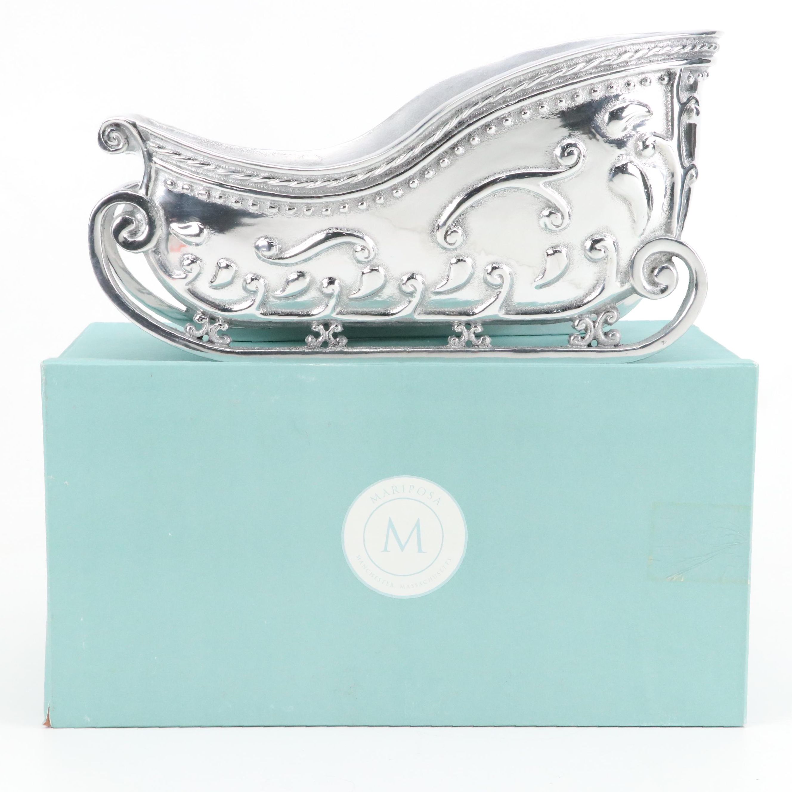 Mariposa Silver Tone Santa's Sleigh Bowl with Original Box