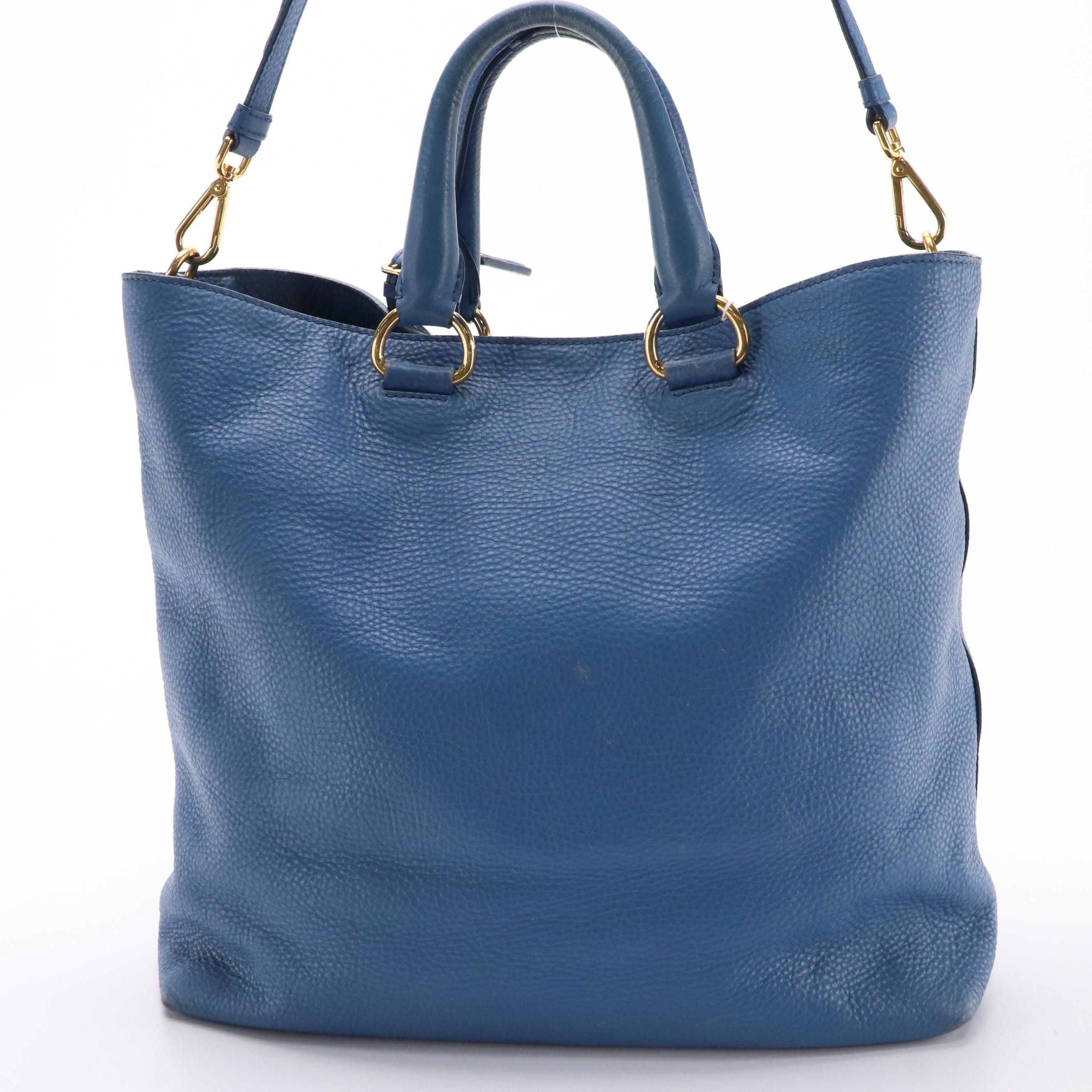 Prada Phenix Two-Way Tote Bag in Blue Vitello Daino Leather