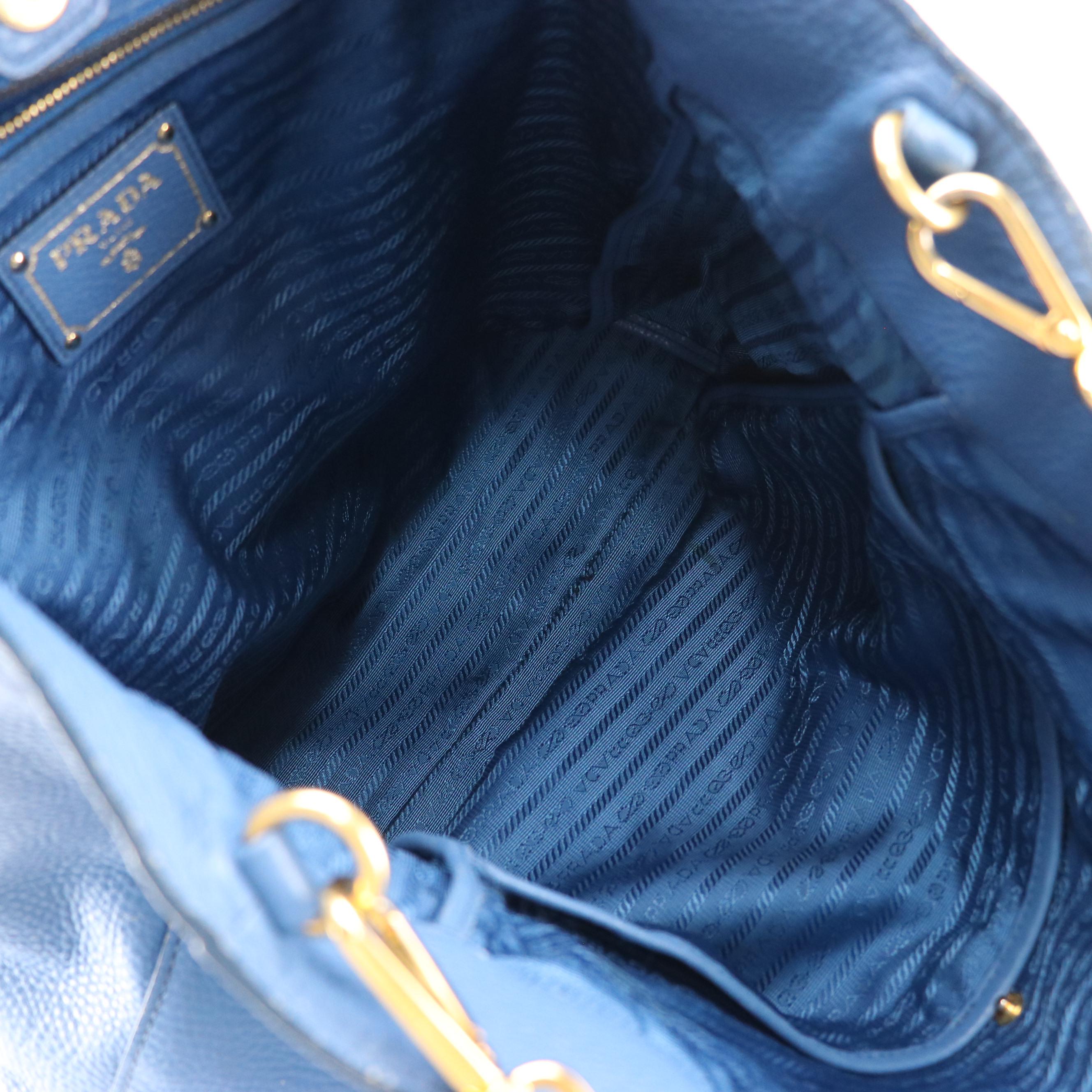Prada Phenix Two-Way Tote Bag in Blue Vitello Daino Leather