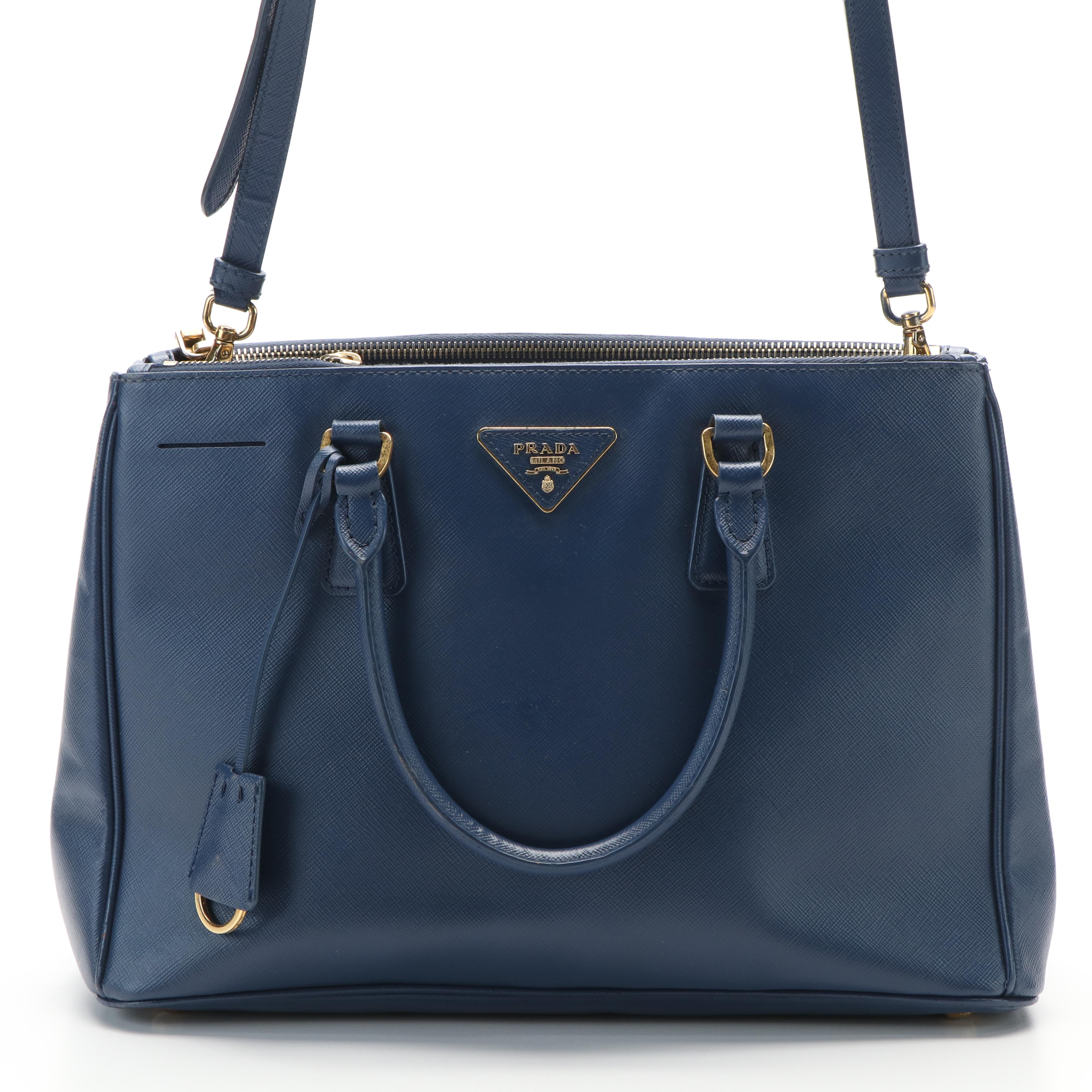 Prada Blue Leather Saffiano Galleria Tote Bag