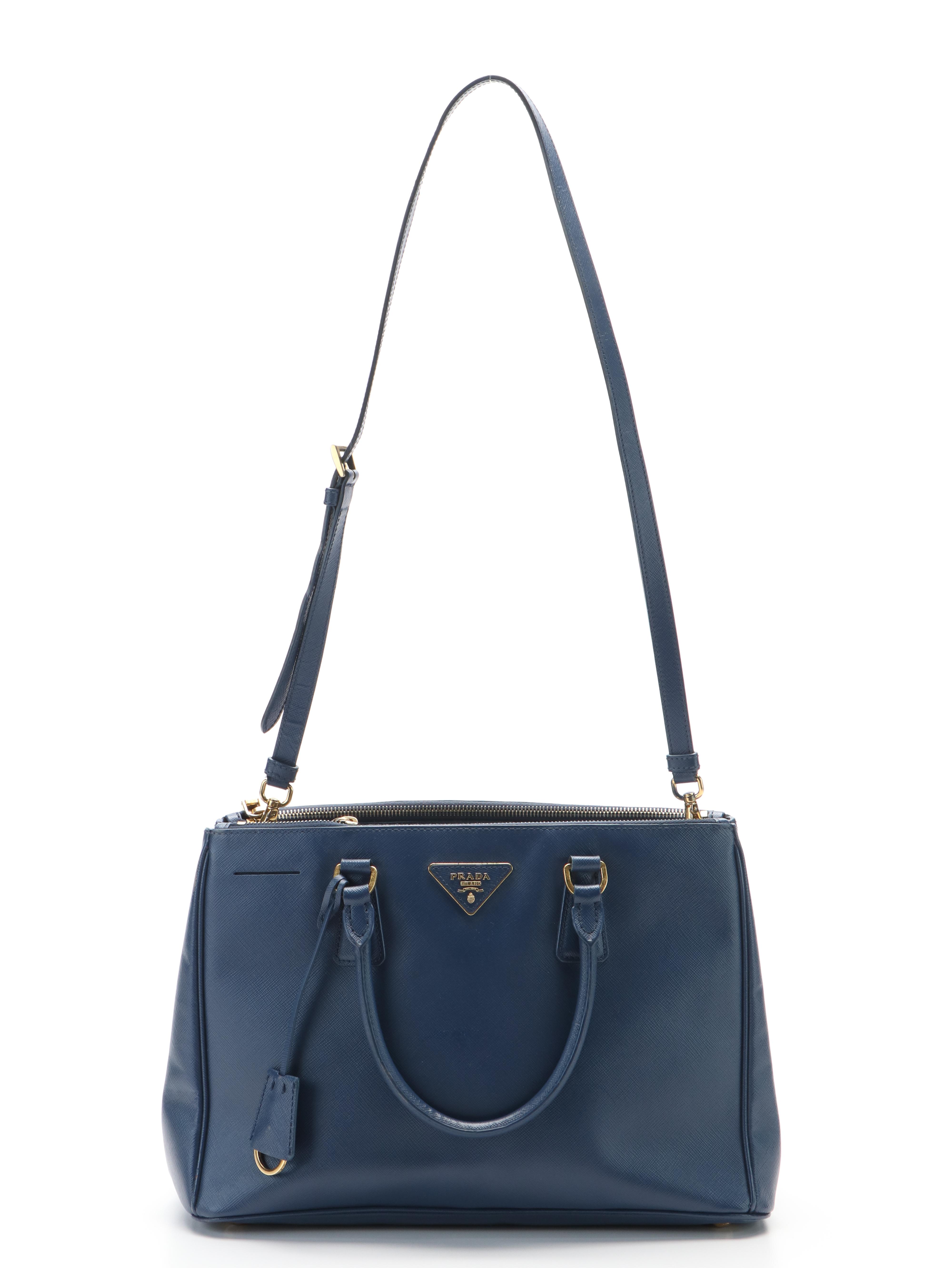 Prada Blue Leather Saffiano Galleria Tote Bag