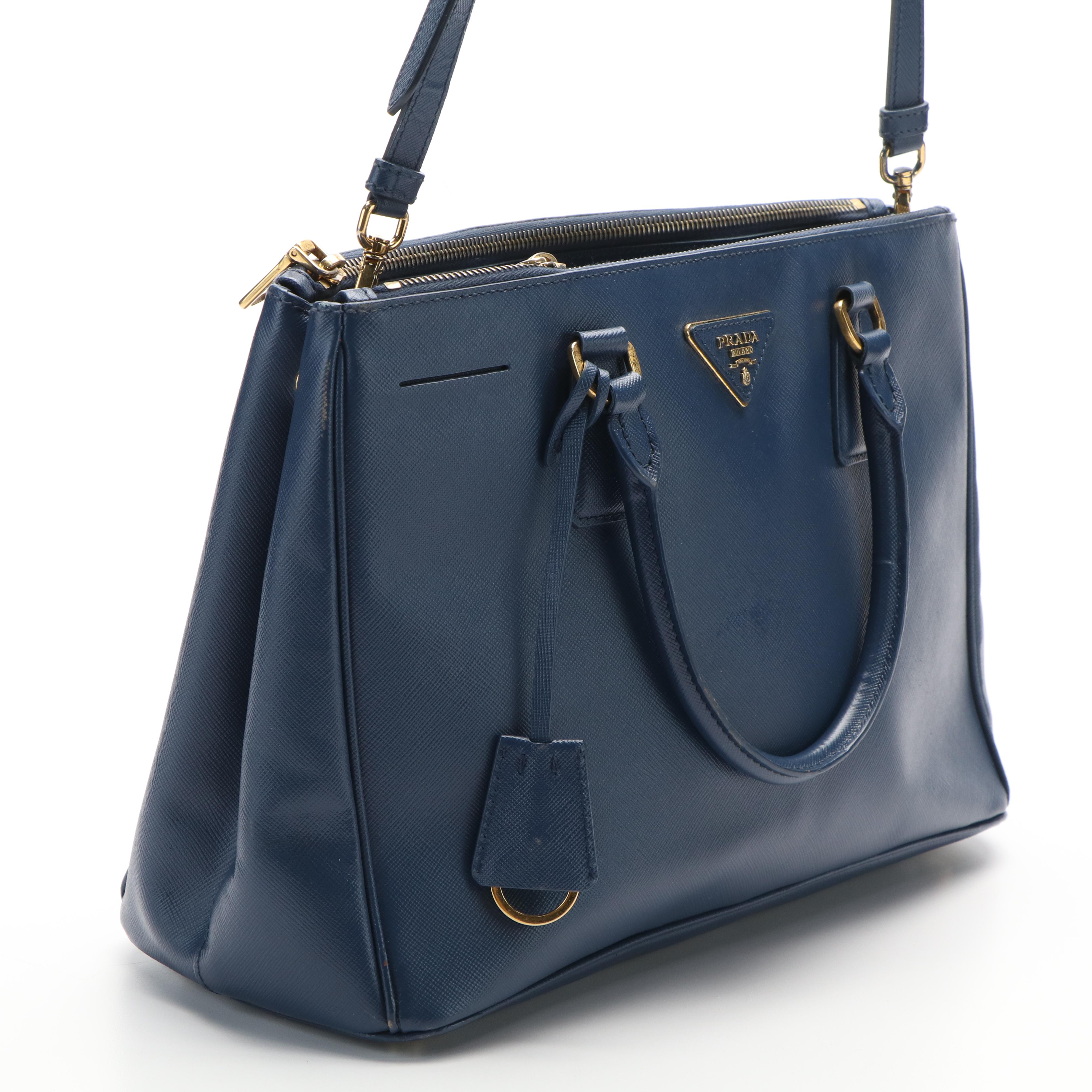 Prada Blue Leather Saffiano Galleria Tote Bag