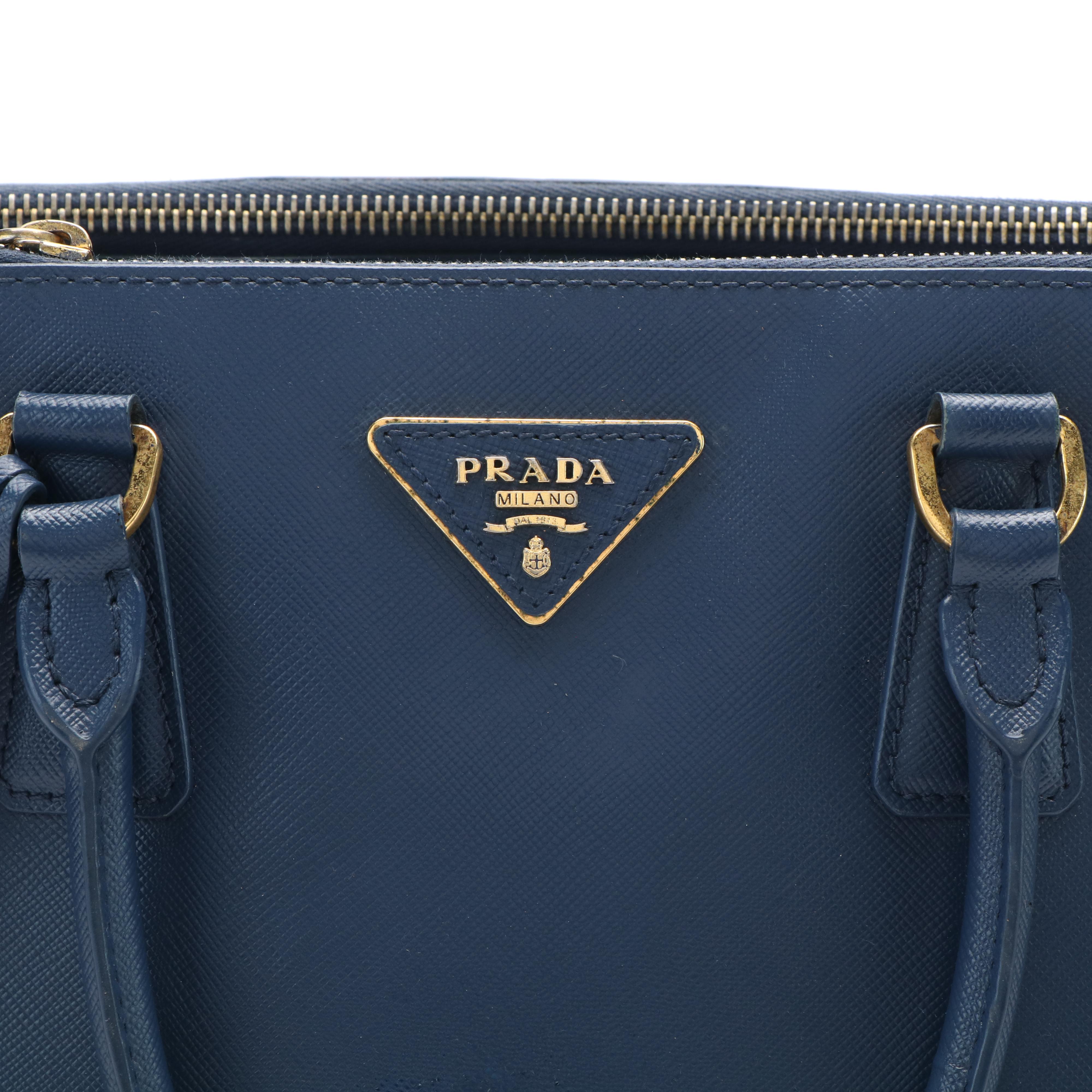 Prada Blue Leather Saffiano Galleria Tote Bag