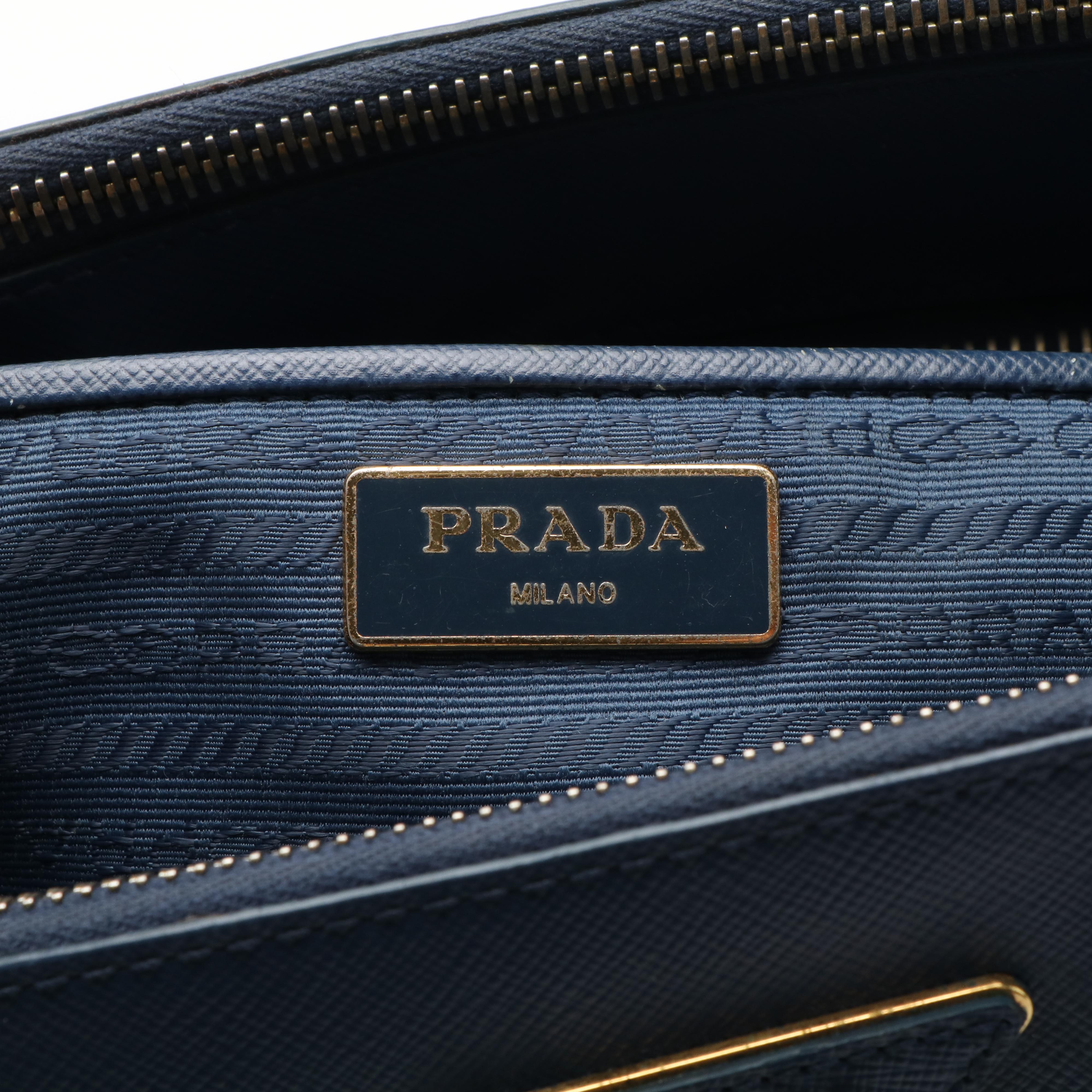 Prada Blue Leather Saffiano Galleria Tote Bag