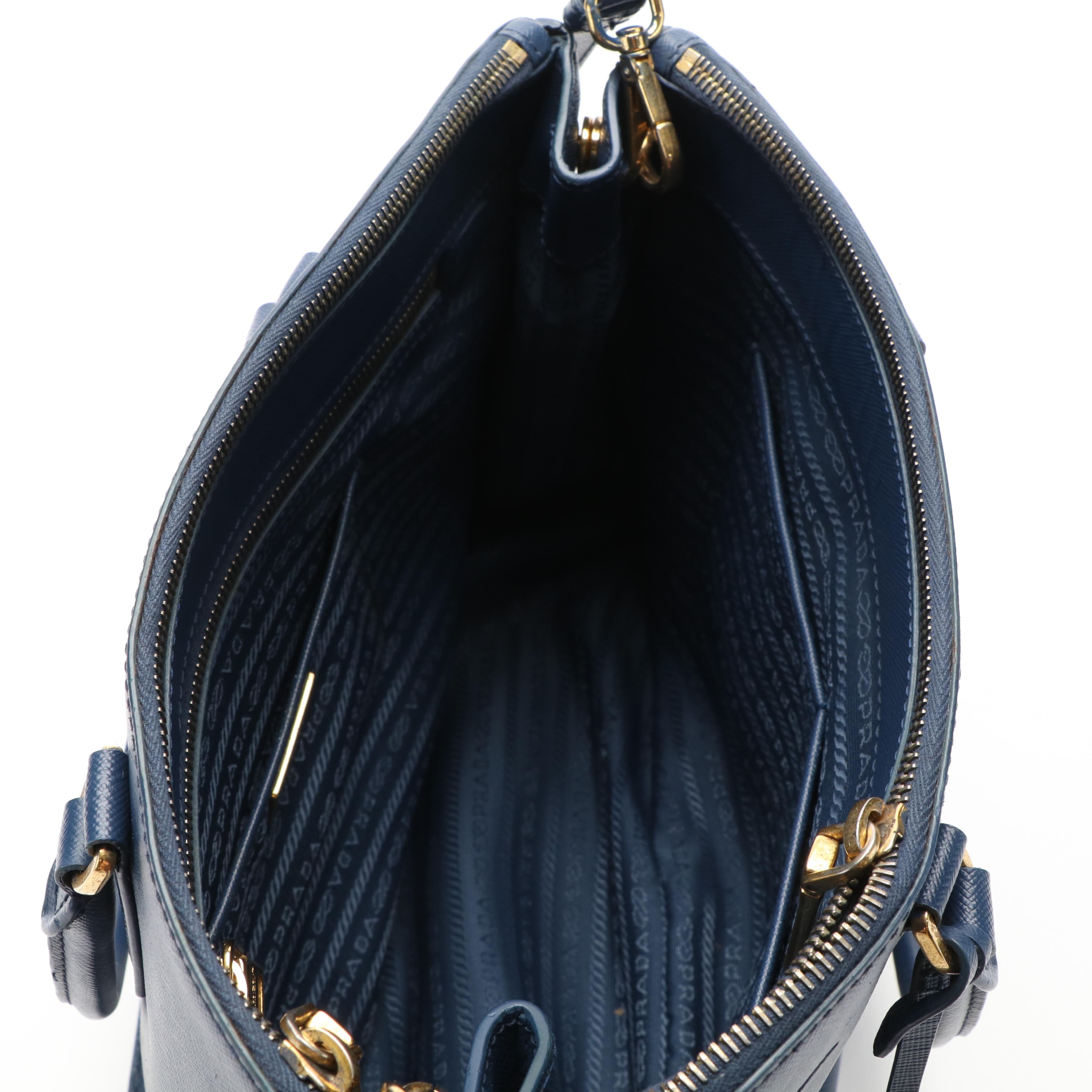 Prada Blue Leather Saffiano Galleria Tote Bag